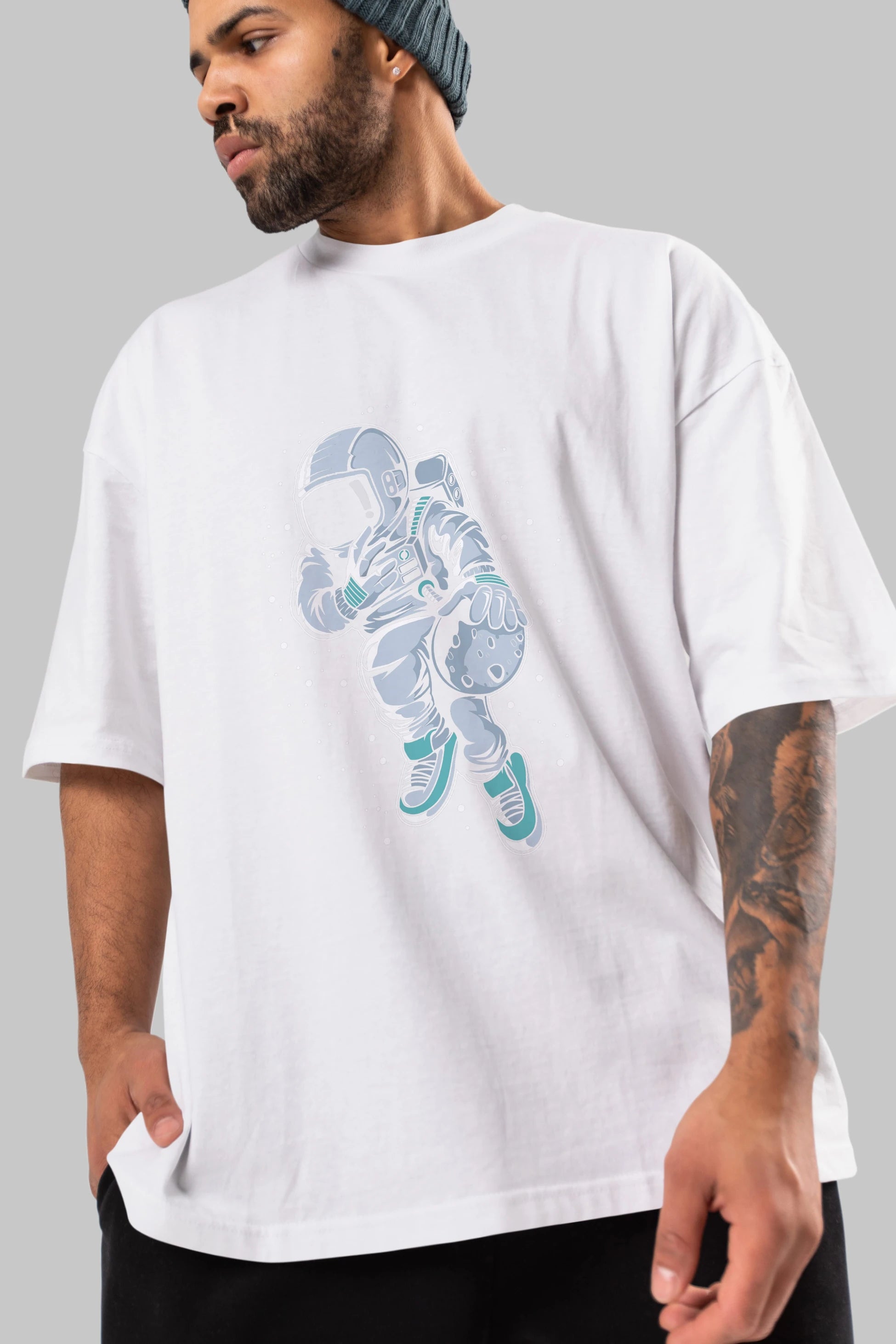 Astronaut Basketball (2) Ön Baskılı Oversize t-shirt Erkek Kadın Unisex