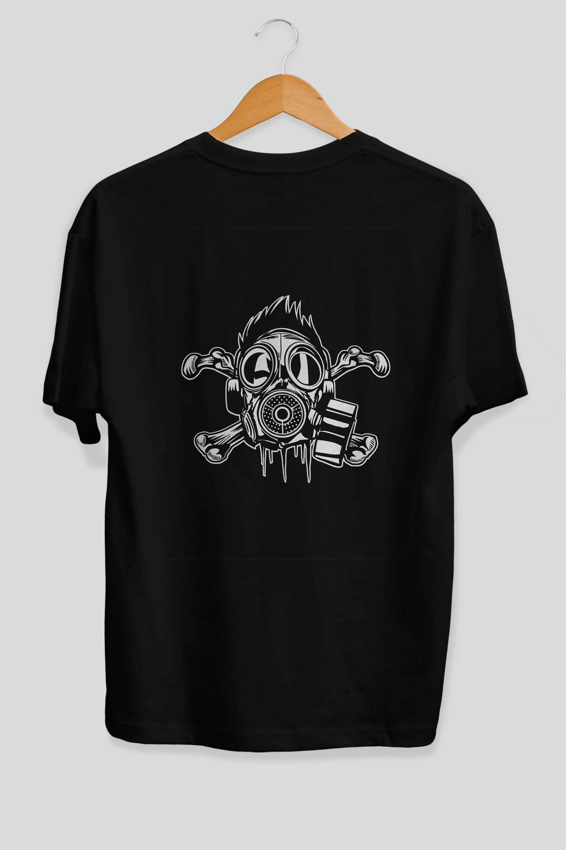 Cross Bones Gasmask Arka Baskılı Oversize t-shirt Erkek Kadın Unisex %100 Pamuk