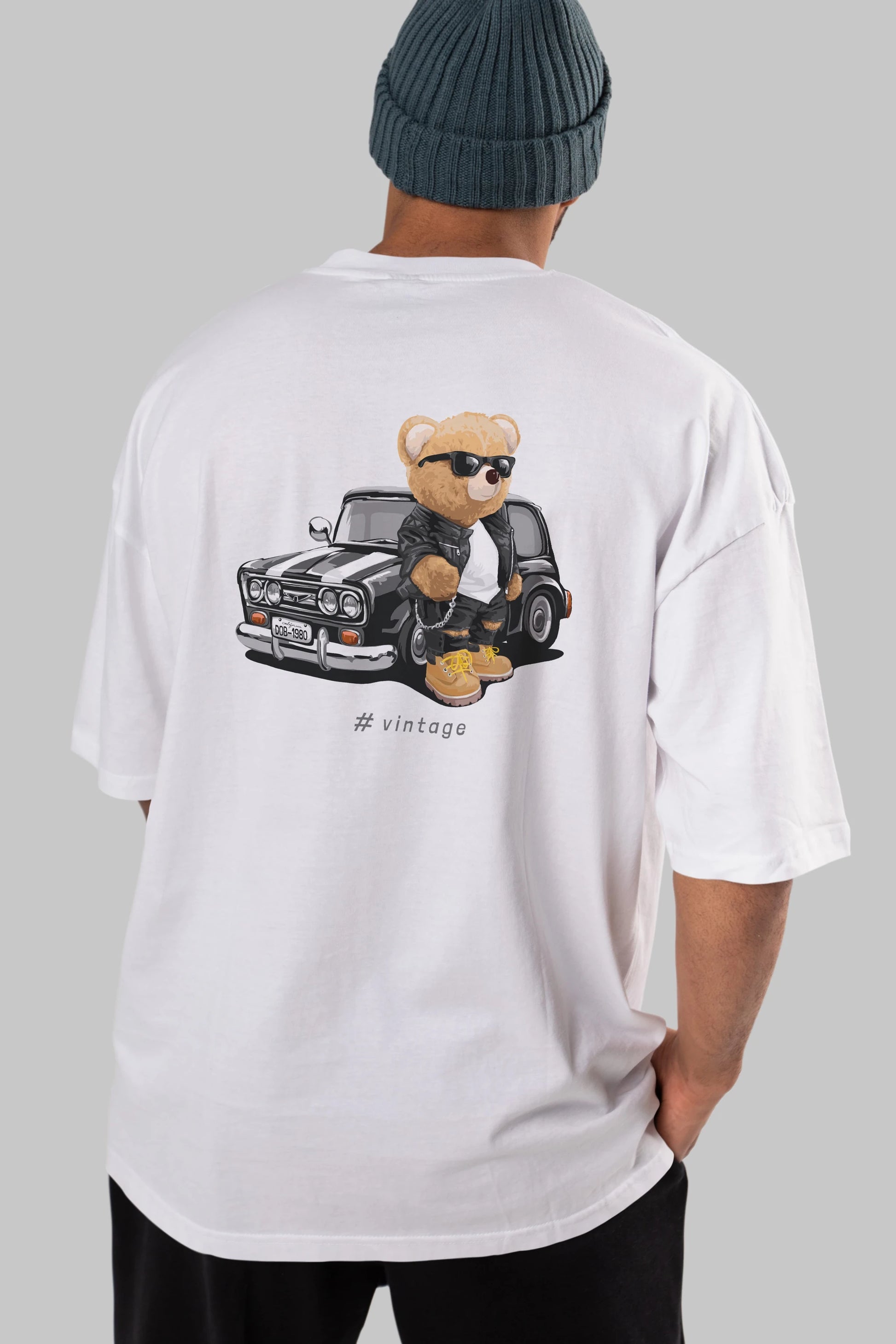 Teddy Bear Vintage Arka Baskılı Oversize t-shirt Erkek Kadın Unisex %100 Pamuk
