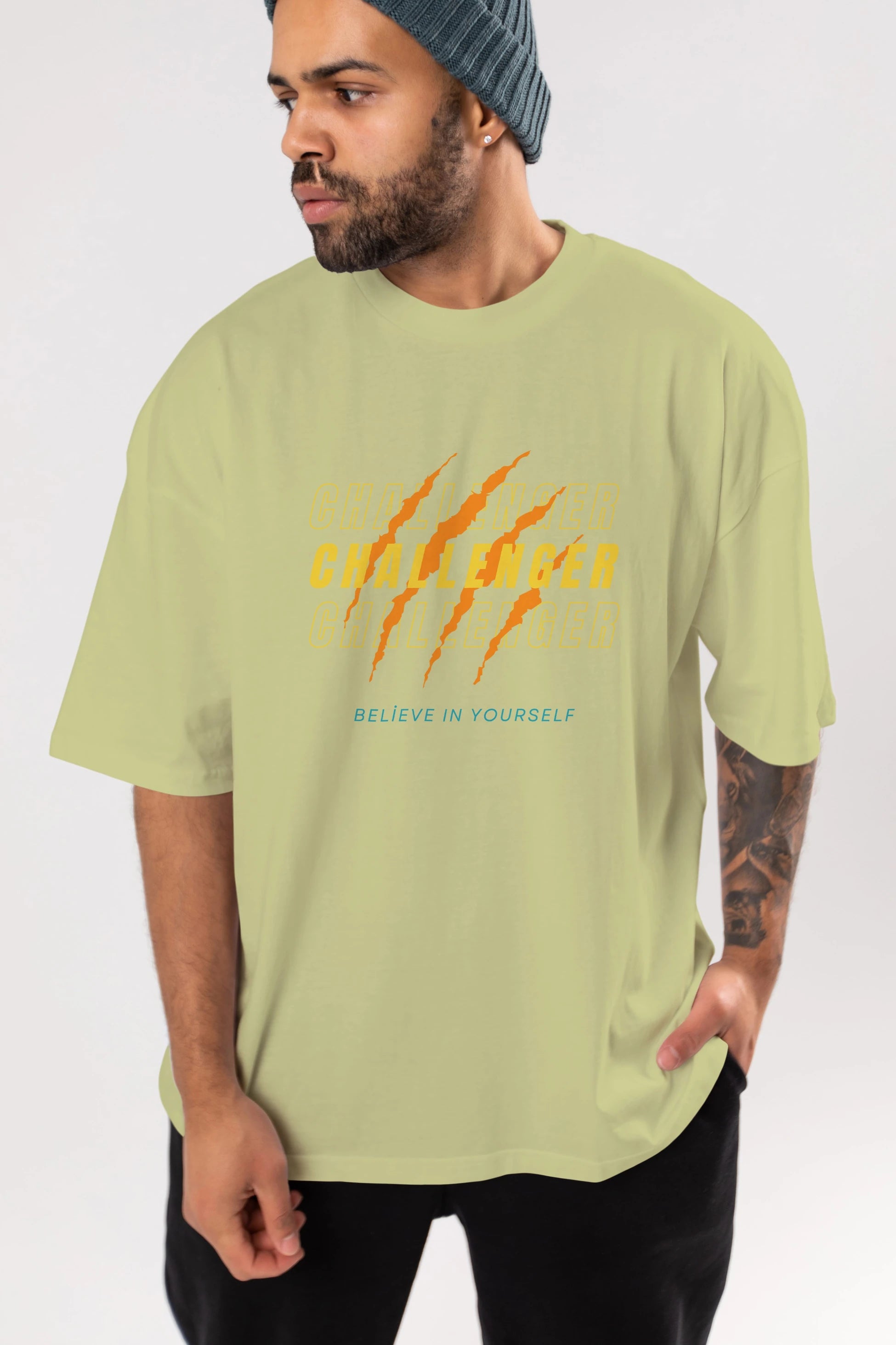 Challenger Yazılı Ön Baskılı Oversize t-shirt Erkek Kadın Unisex