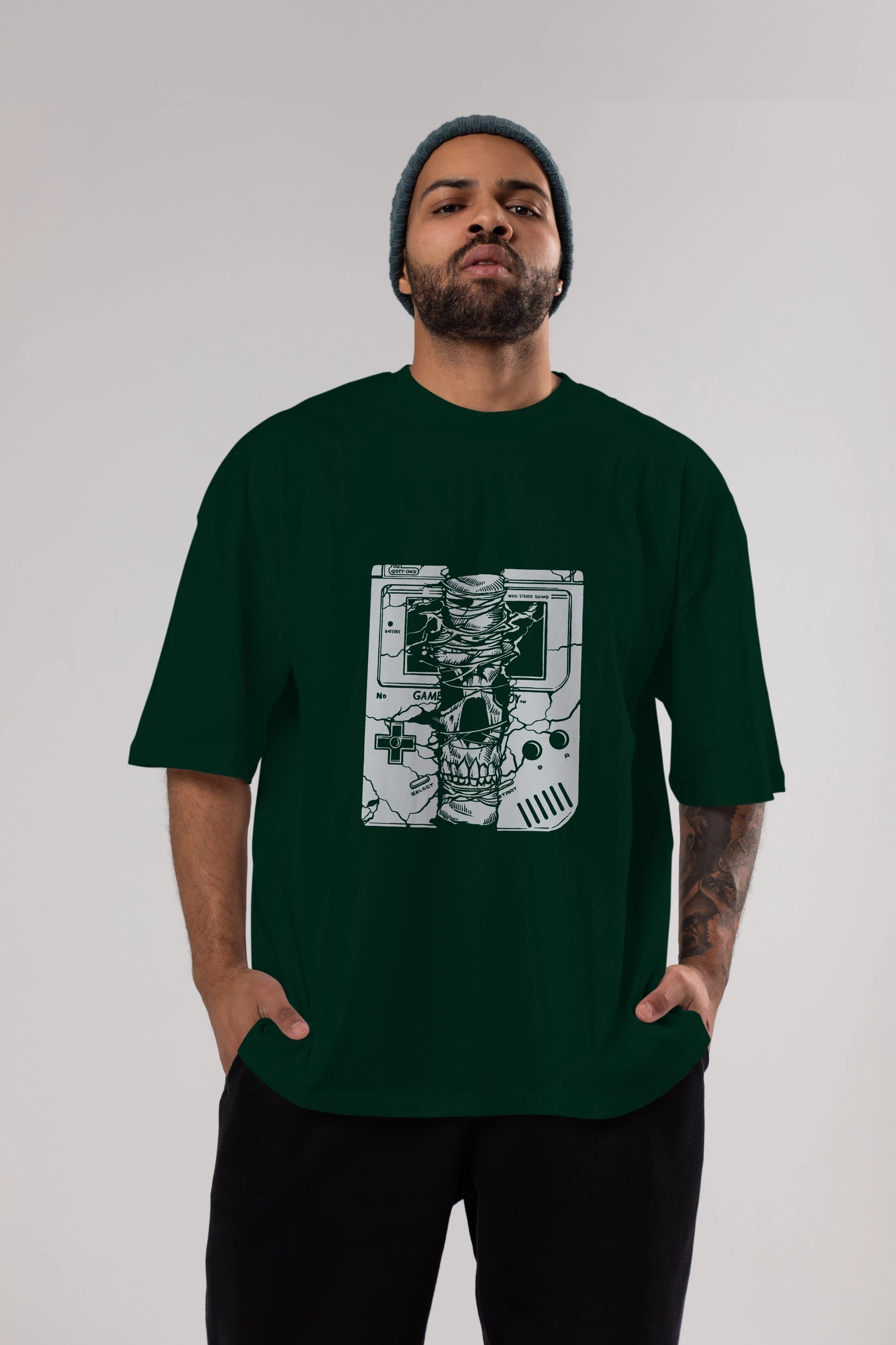 Gameboy Skull Ön Baskılı Oversize t-shirt Erkek Kadın Unisex %100 Pamuk tişort