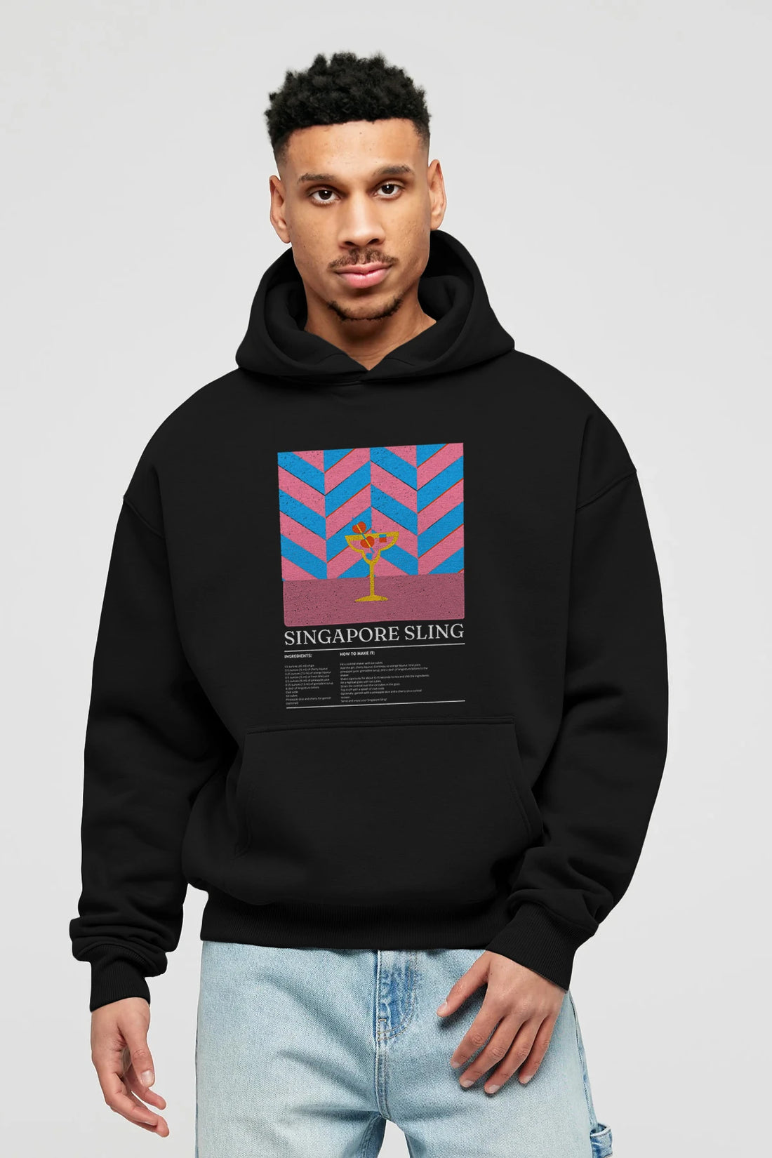 Singapore Sling Kokteyl ön Baskılı Hoodie Oversize Kapüşonlu Sweatshirt Erkek Kadın