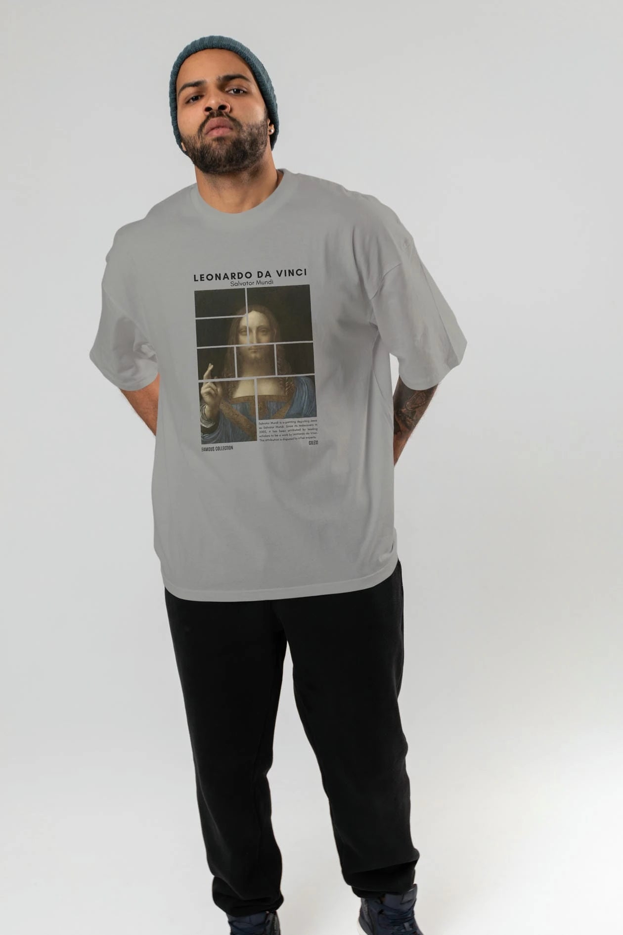 Salvador Mundi ön Baskılı Oversize t-shirt Erkek Kadın Bisiklet Yaka Pamuk tişort