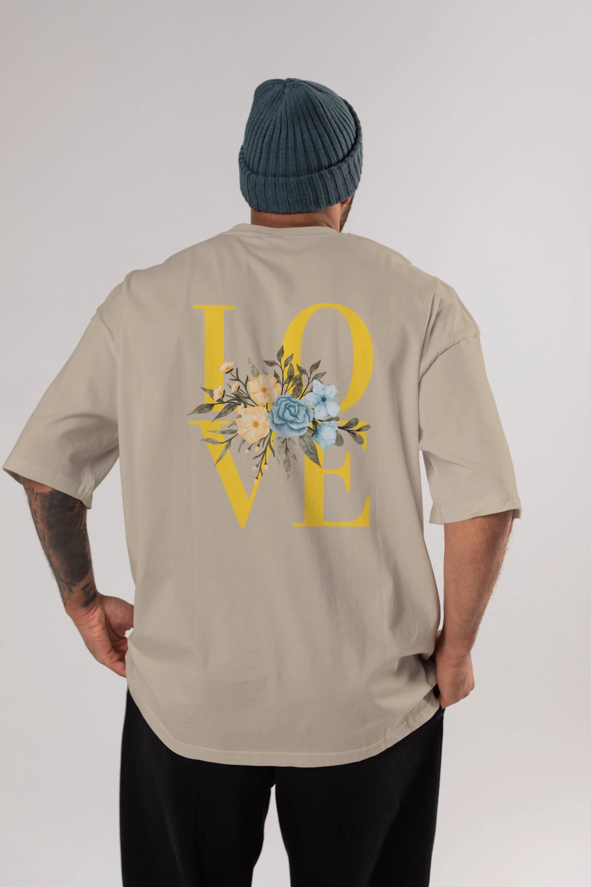 Love Flower Arka Baskılı Oversize t-shirt Erkek Kadın Unisex