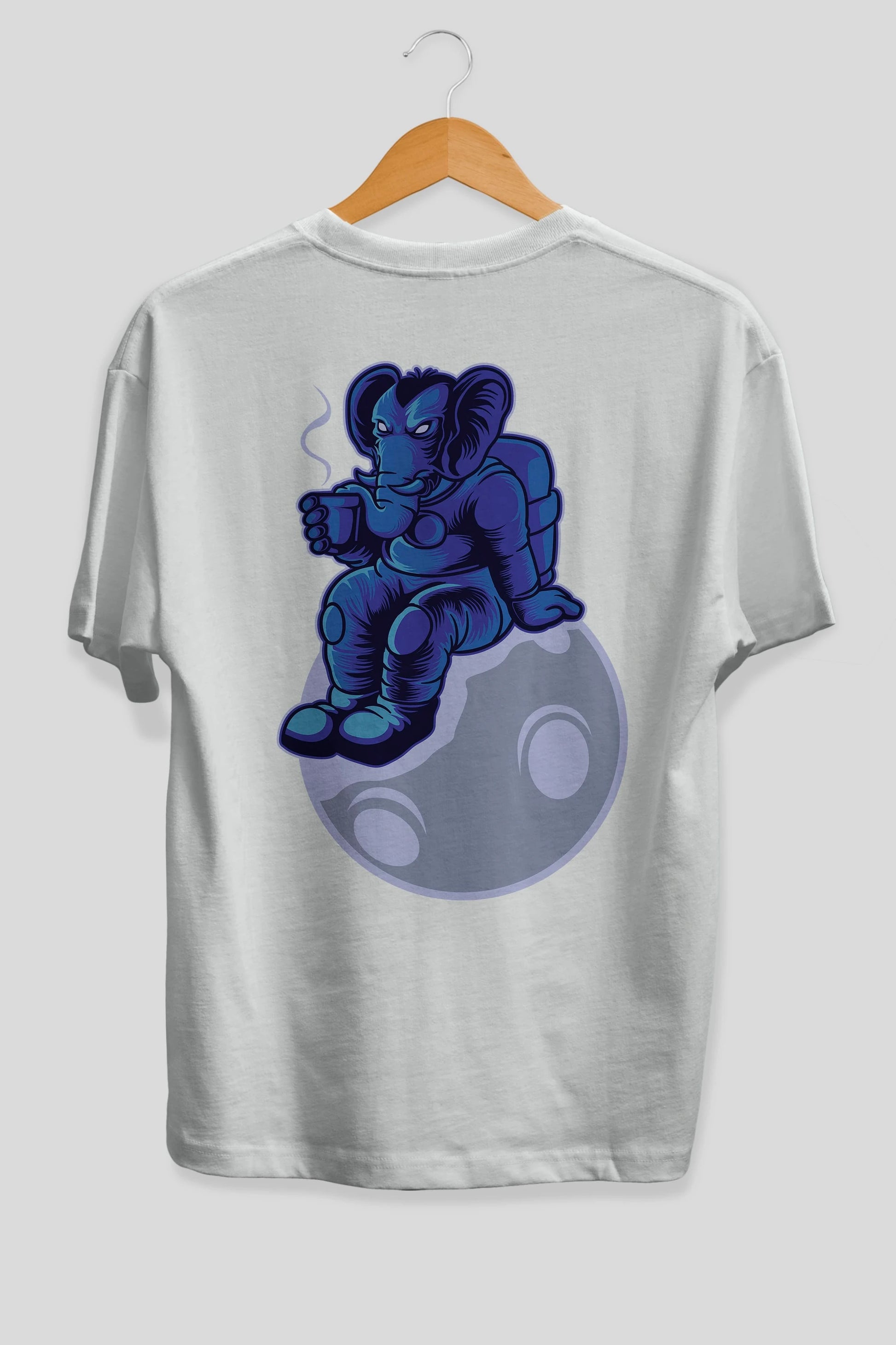 Space Elephant Drink Coffee Arka Baskılı Oversize t-shirt Erkek Kadın Unisex