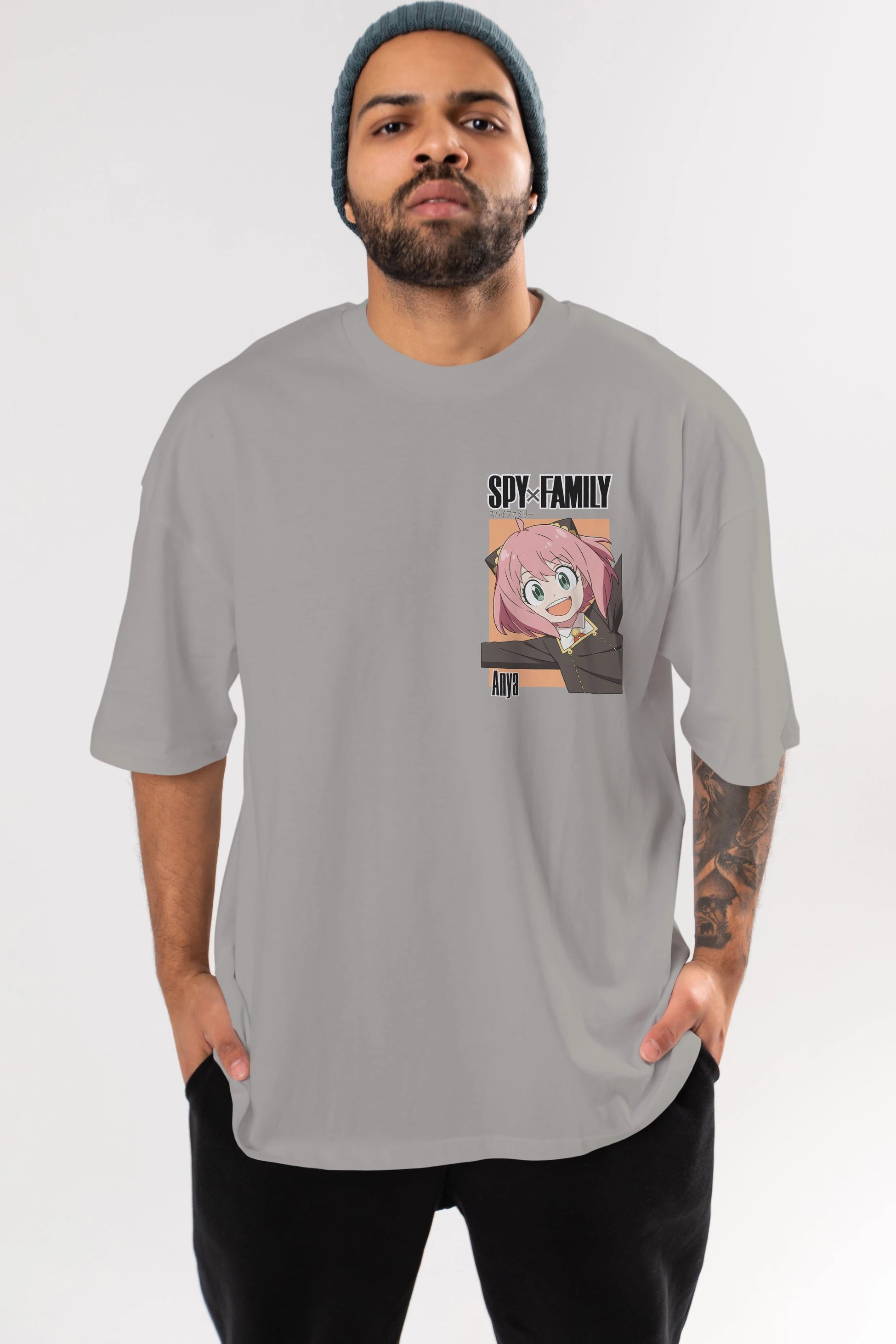 SPY X FAMILY Anya Ön Sol Baskılı Oversize t-shirt Erkek Kadın Unisex %100 Pamuk Bisiklet Yaka tişort