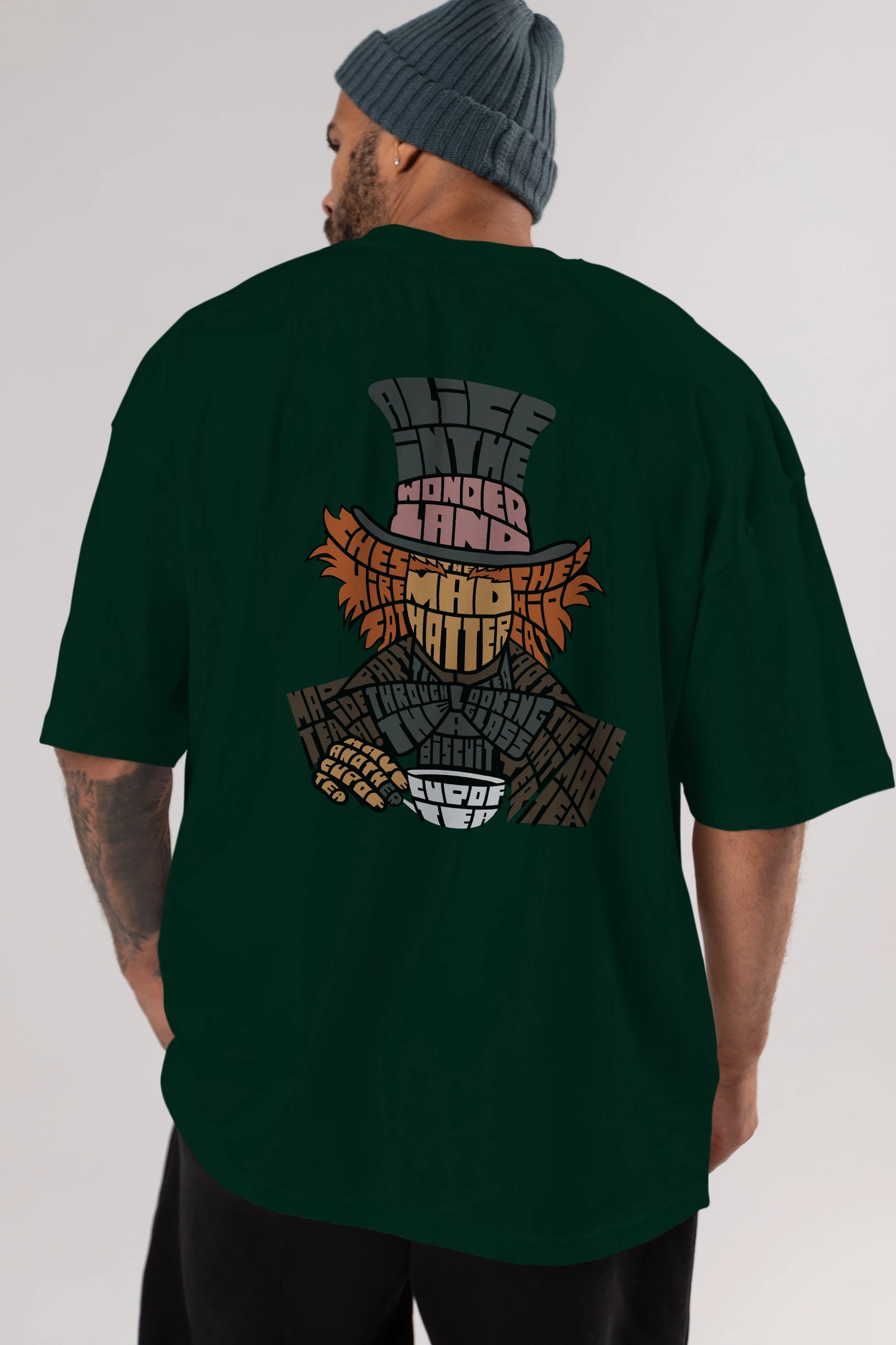 Madhatter Arka Baskılı Oversize t-shirt %100 pamuk Erkek Kadın Unisex