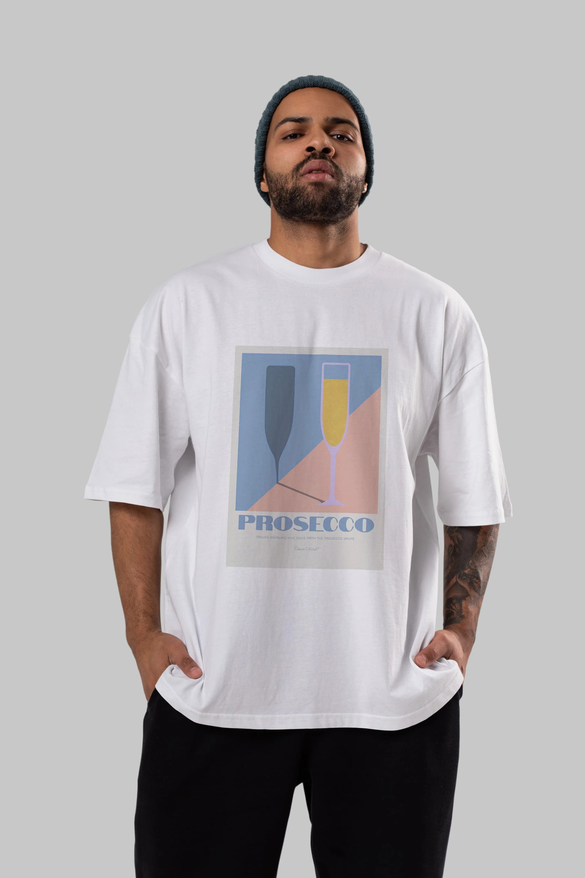 Prosecco Ön Baskılı Oversize t-shirt Erkek Kadın Unisex %100 Pamuk Bisiklet Yaka tişort