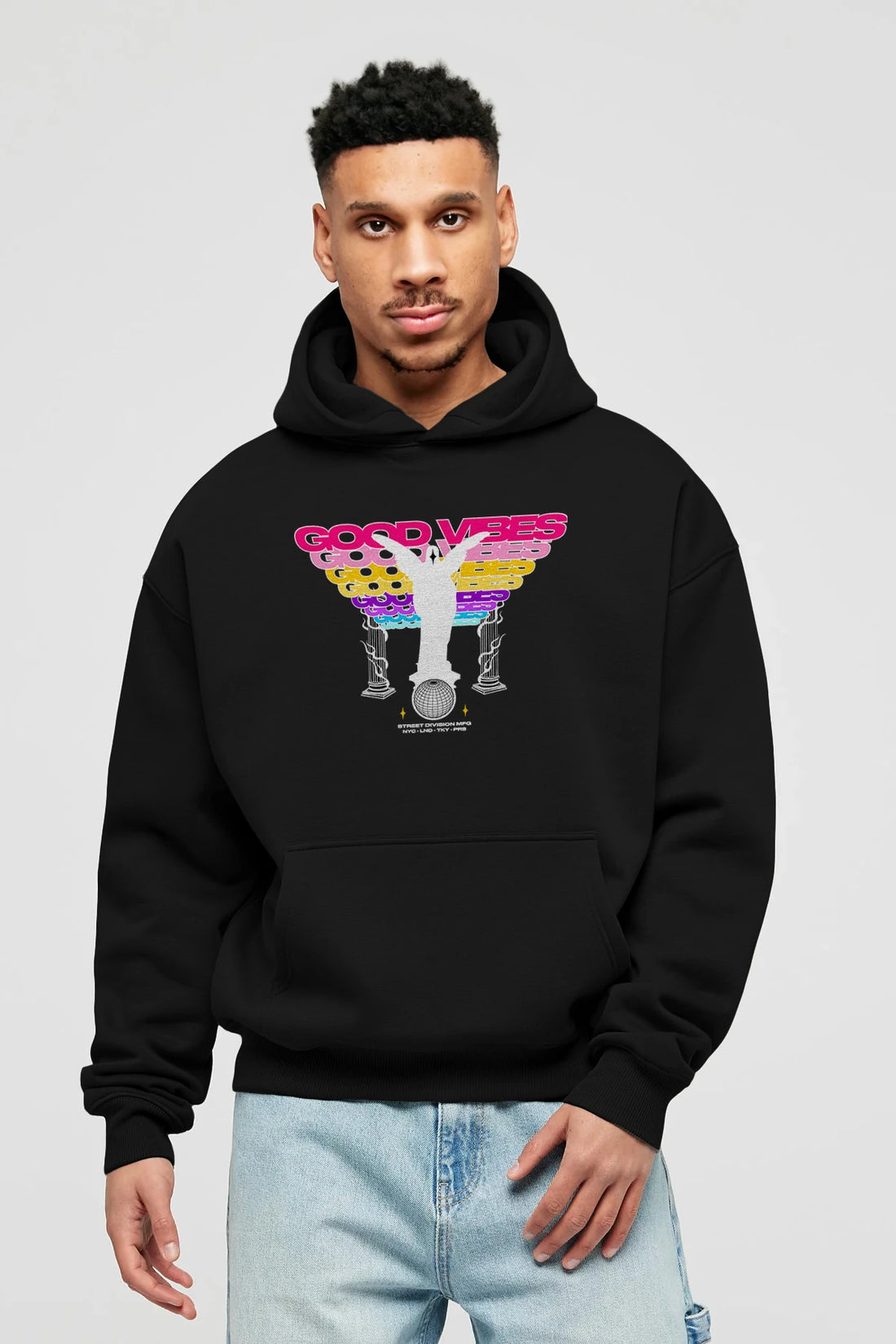Good Vibes Ön Baskılı Hoodie Oversize Kapüşonlu Sweatshirt Erkek Kadın Unisex