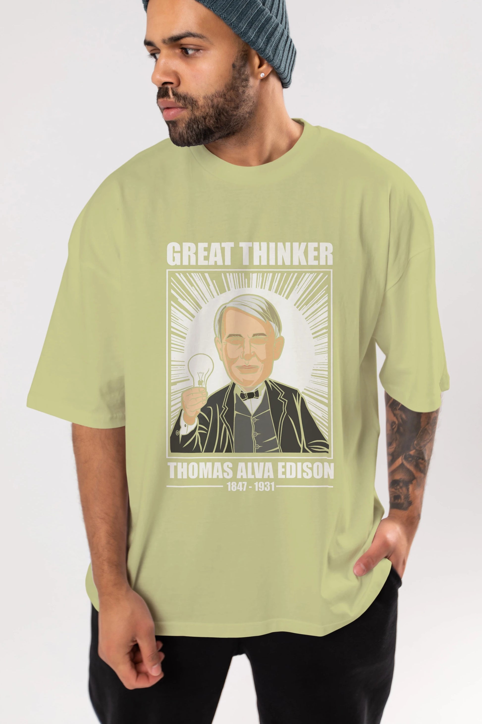 Thomas Alfa Edison Ön Baskılı Oversize t-shirt Erkek Kadın Unisex %100 Pamuk tişort