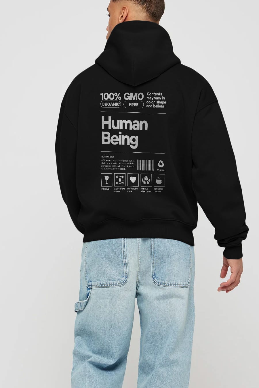 Human Being Arka Baskılı Oversize Hoodie Kapüşonlu Sweatshirt Erkek Kadın Unisex