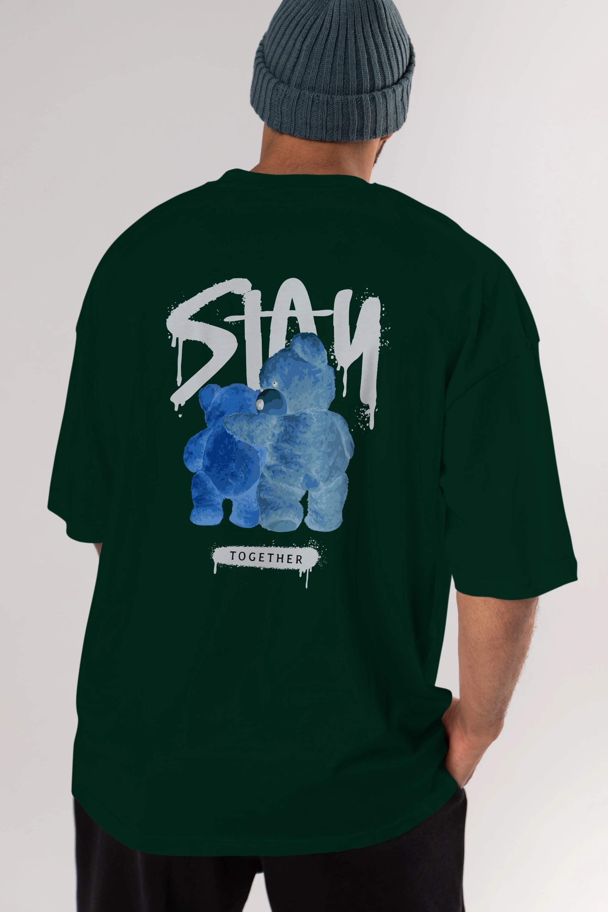 Stay Together Bear Arka Baskılı Oversize t-shirt Erkek Kadın Unisex