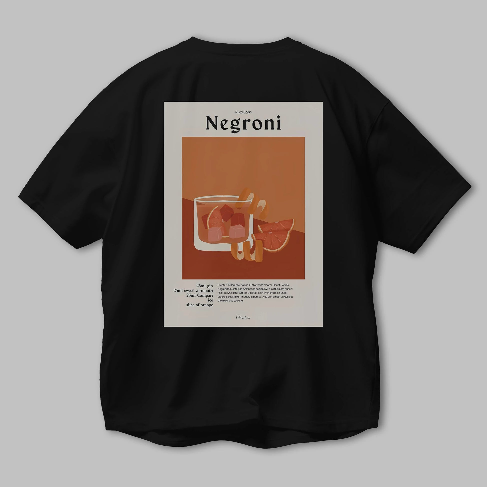 Mixology Negroni Arka Baskılı Oversize t-shirt Erkek Kadın Unisex %100 Pamuk Bisiklet Yaka tişort
