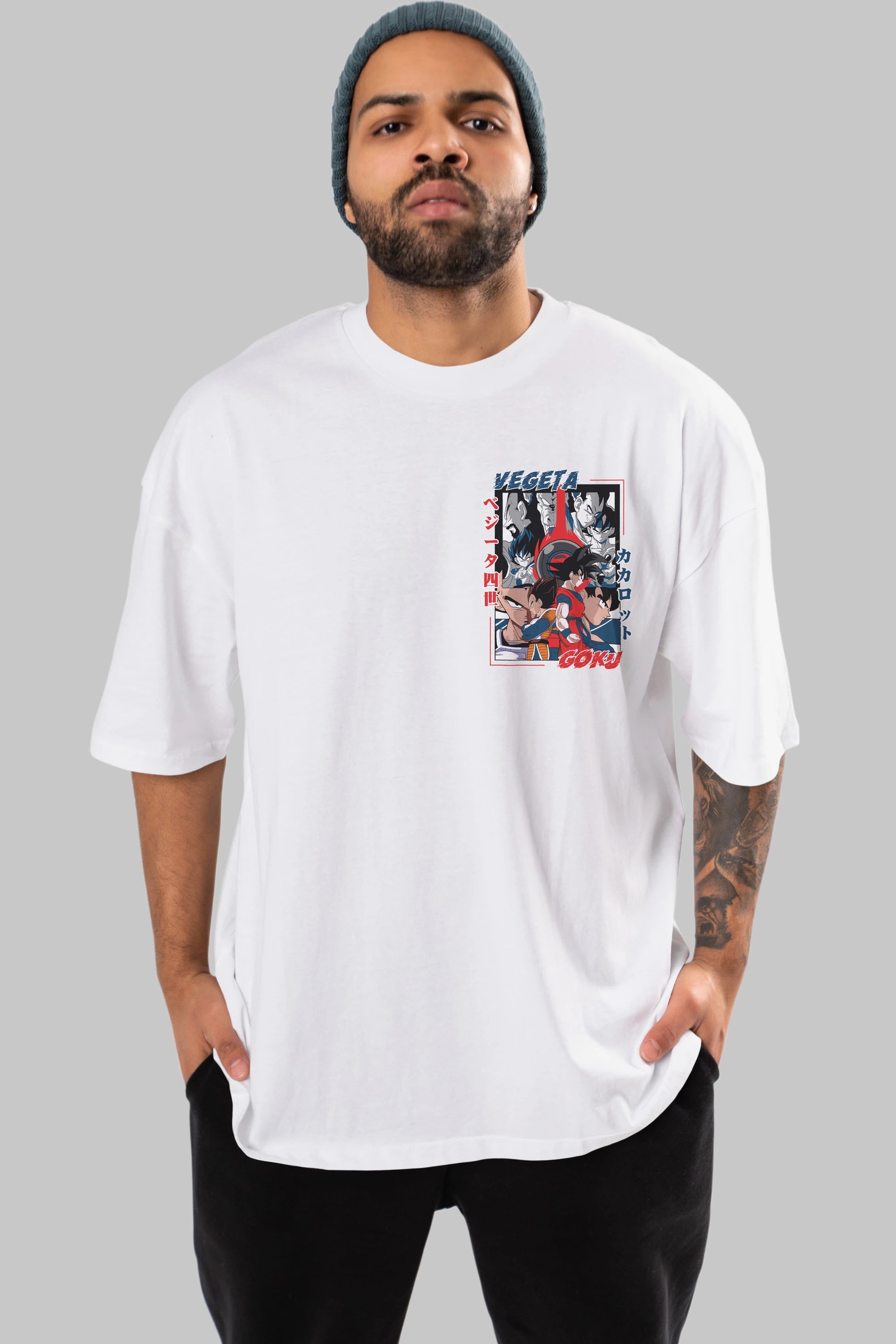 VEGETA VS GOKU Ön Sol Baskılı Oversize t-shirt Erkek Kadın Unisex %100 Pamuk Bisiklet Yaka tişort