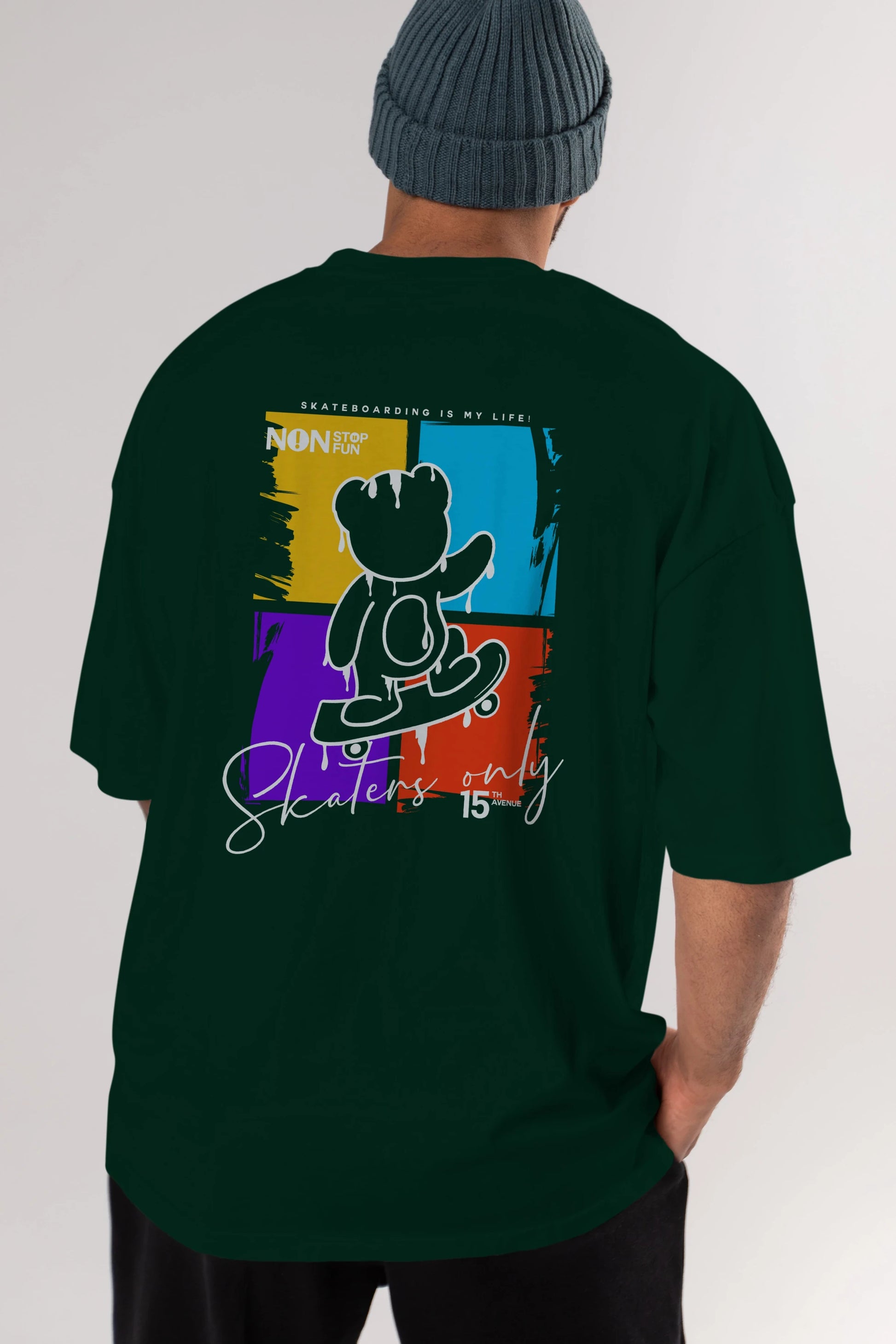 Skaters Only Bear Arka Baskılı Oversize t-shirt Erkek Kadın Unisex