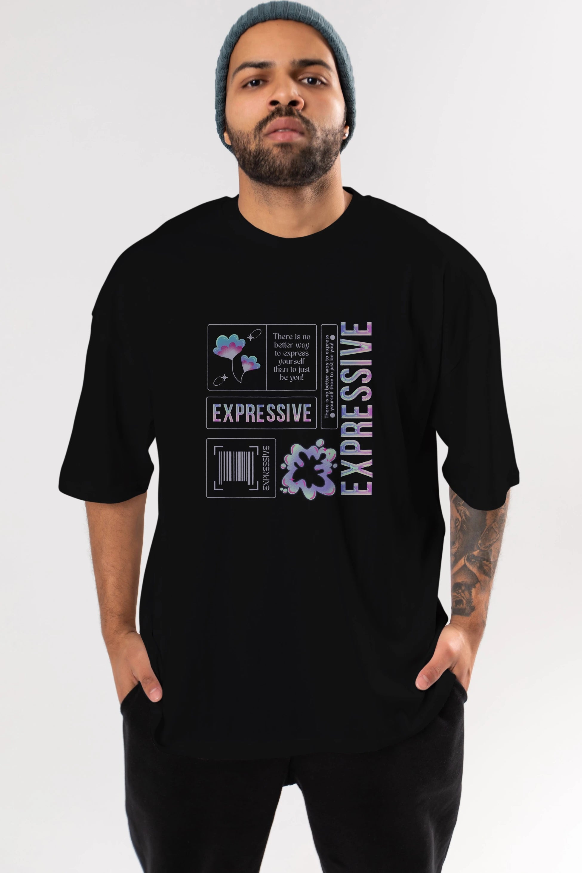 Expressive Streetwear Ön Baskılı Oversize t-shirt Erkek Kadın Unisex