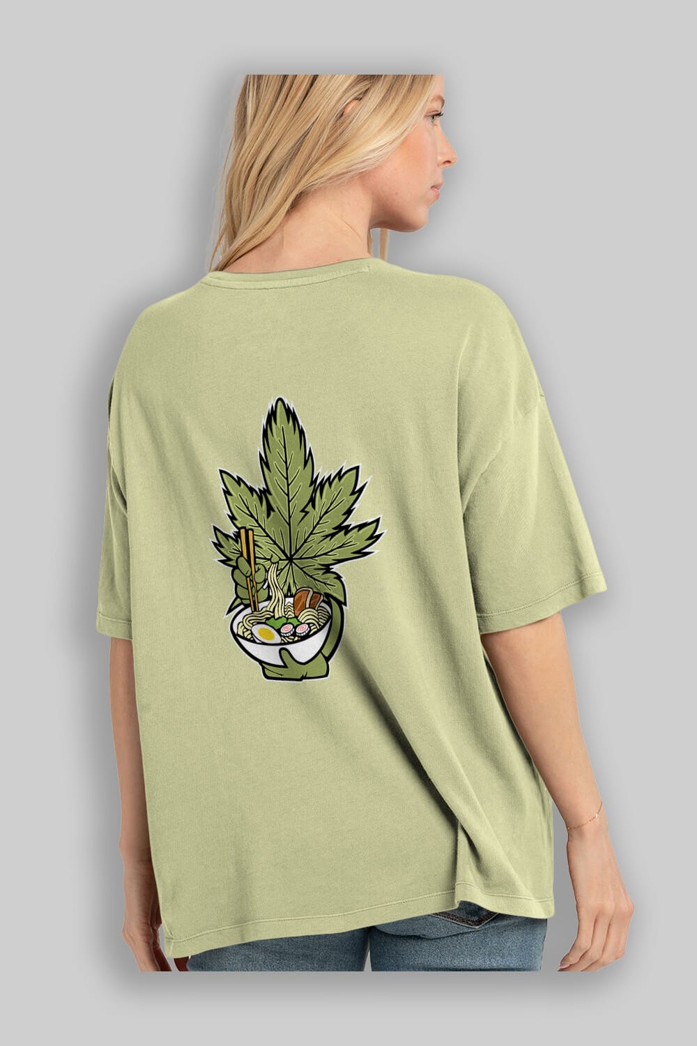 Weed Ramen Arka Baskılı Oversize t-shirt Erkek Kadın Unisex %100 Pamuk tişort