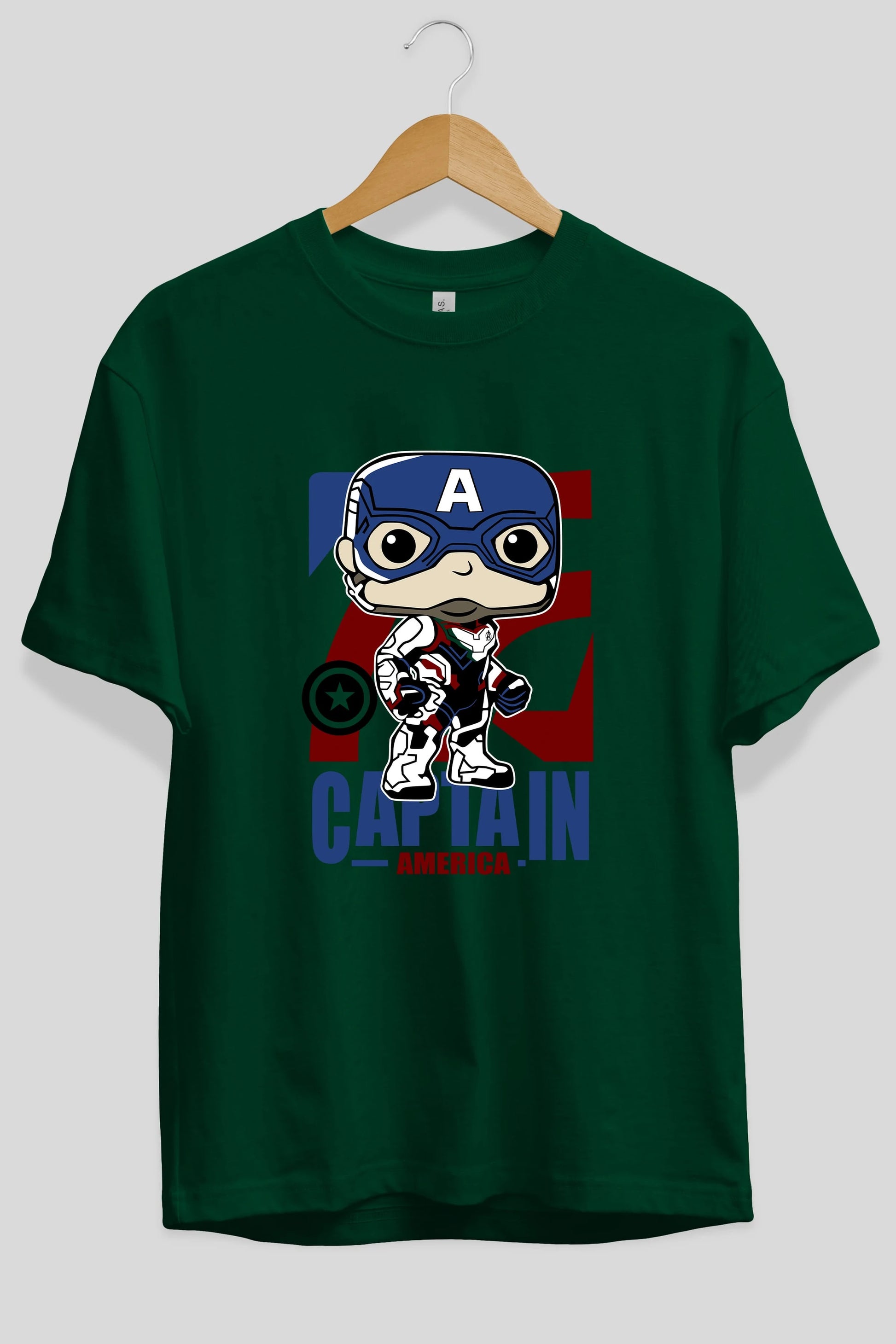 Captain America Ön Baskılı Oversize t-shirt Erkek Kadın Unisex %100 Pamuk Bisiklet Yaka tişort