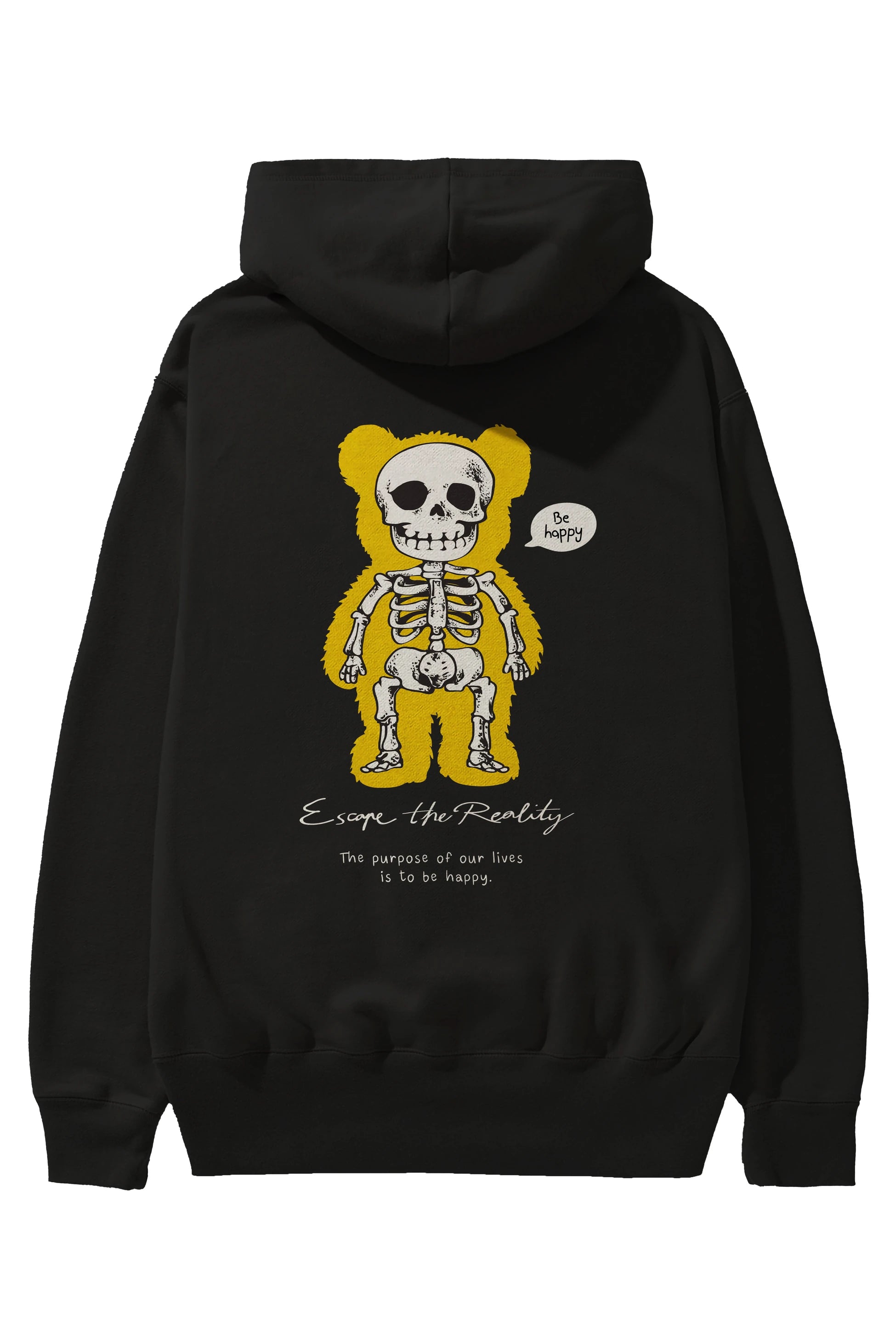 Be Happy Bear Arka Baskılı Hoodie Oversize Kapüşonlu Sweatshirt Erkek Kadın Unisex