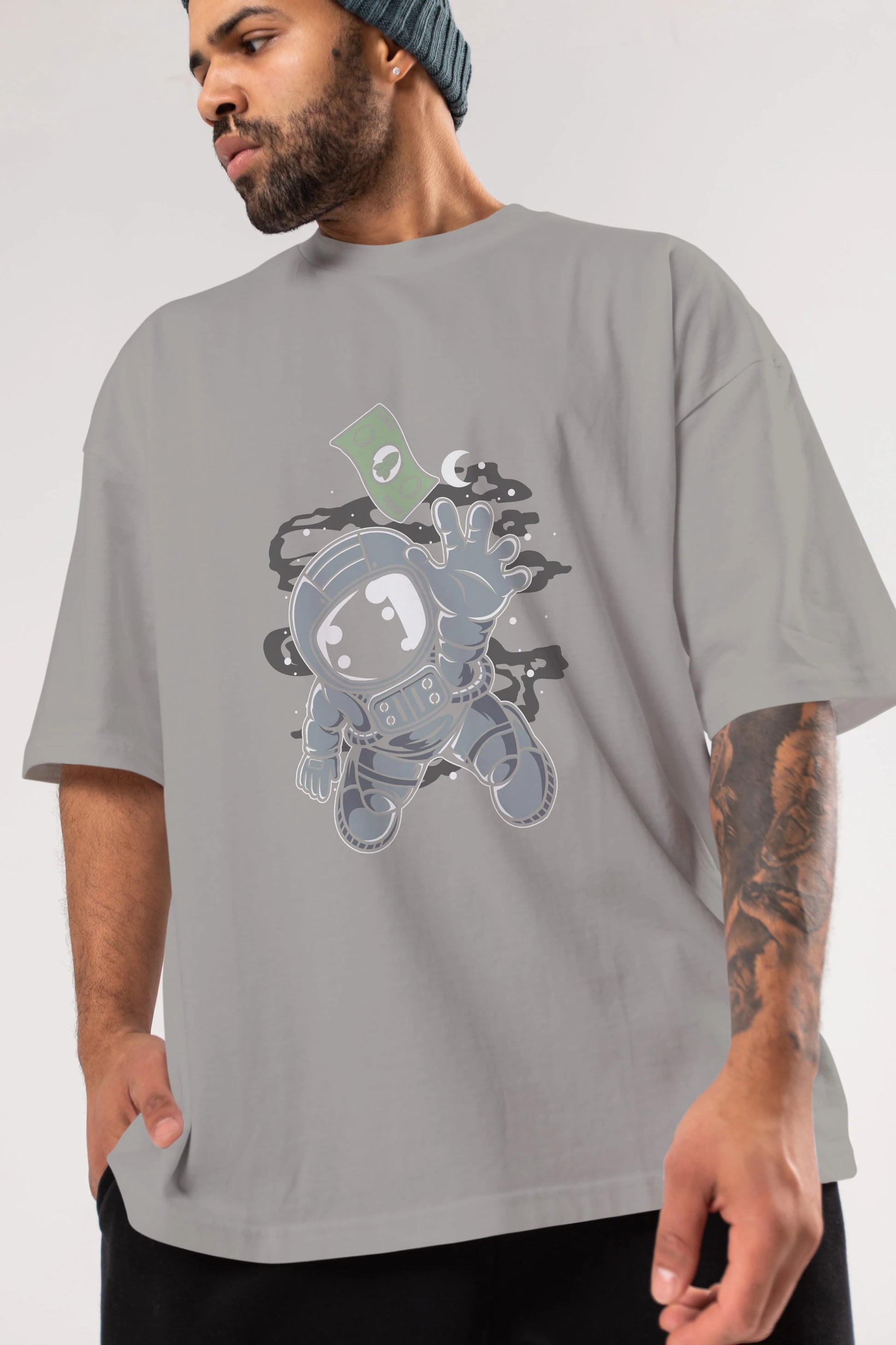 Astronaut Dollar Ön Baskılı Oversize t-shirt Erkek Kadın Unisex