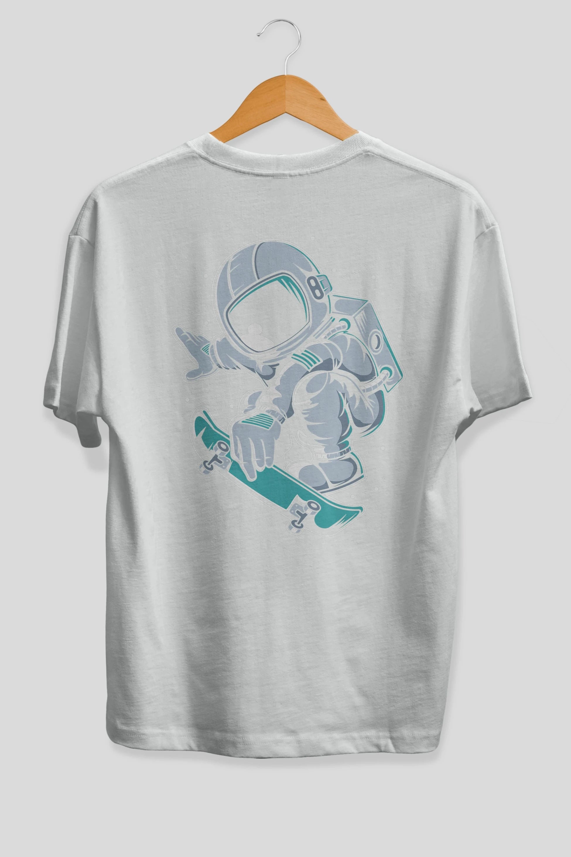 Astronaut Skateboard Jump Arka Baskılı Oversize t-shirt Erkek Kadın Unisex