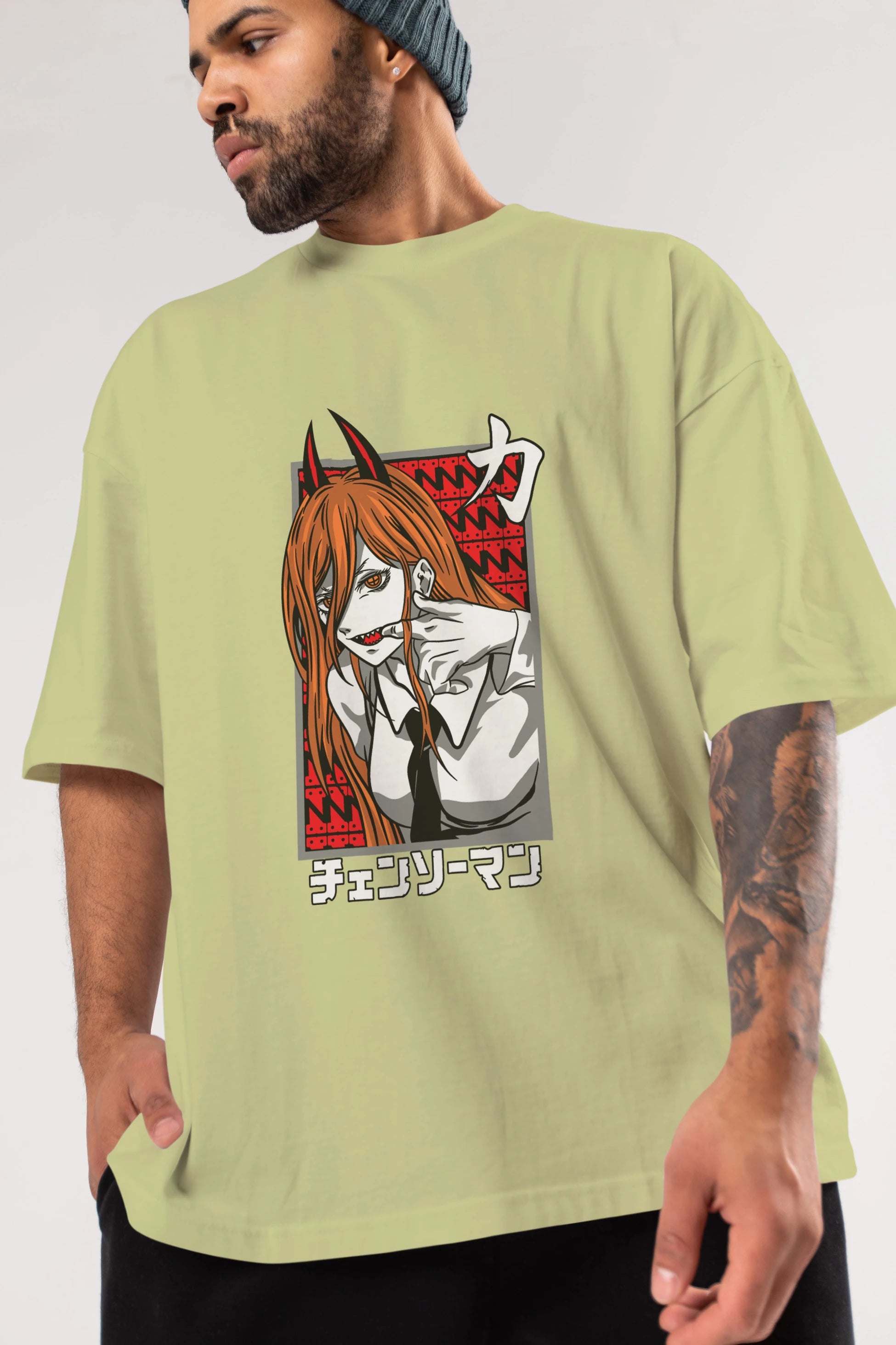 CHAINSAWMAN POWER Anime Ön Baskılı Oversize t-shirt %100 pamuk Erkek Kadın Unisex