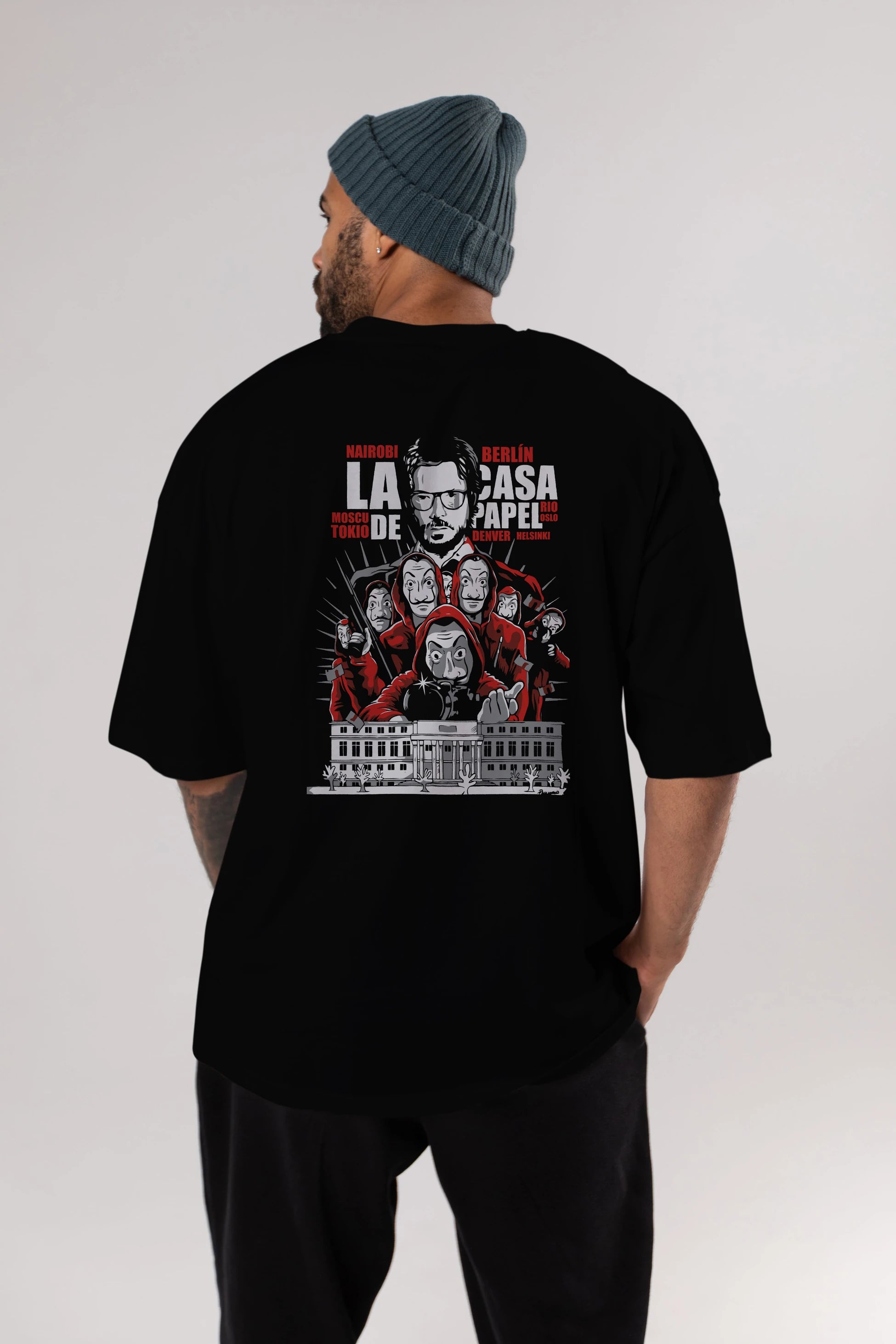 La Casa De Papel (2) Arka Baskılı Oversize t-shirt Erkek Kadın Unisex %100 Pamuk Bisiklet Yaka tişort