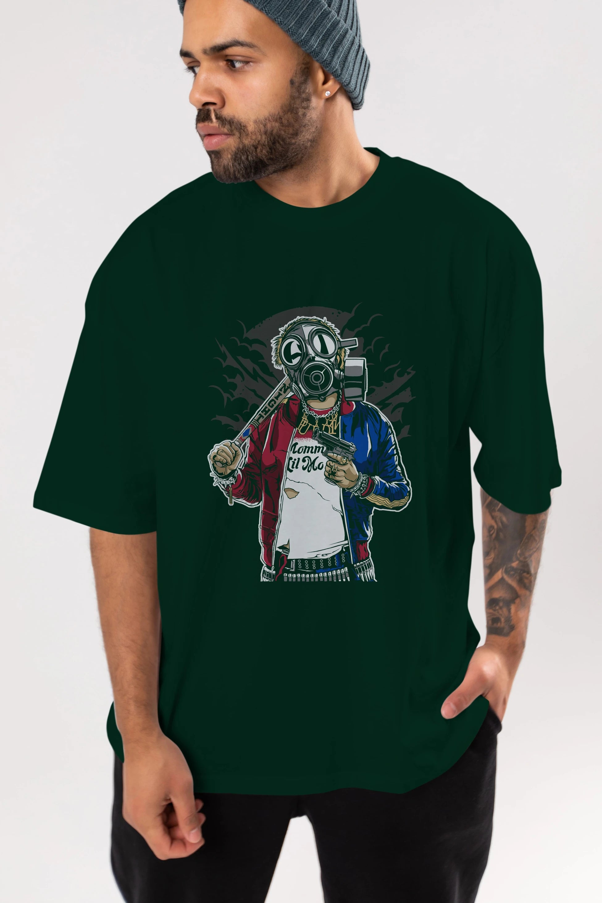 Suicide Gasmask Ön Baskılı Oversize t-shirt Erkek Kadın Unisex %100 Pamuk tişort