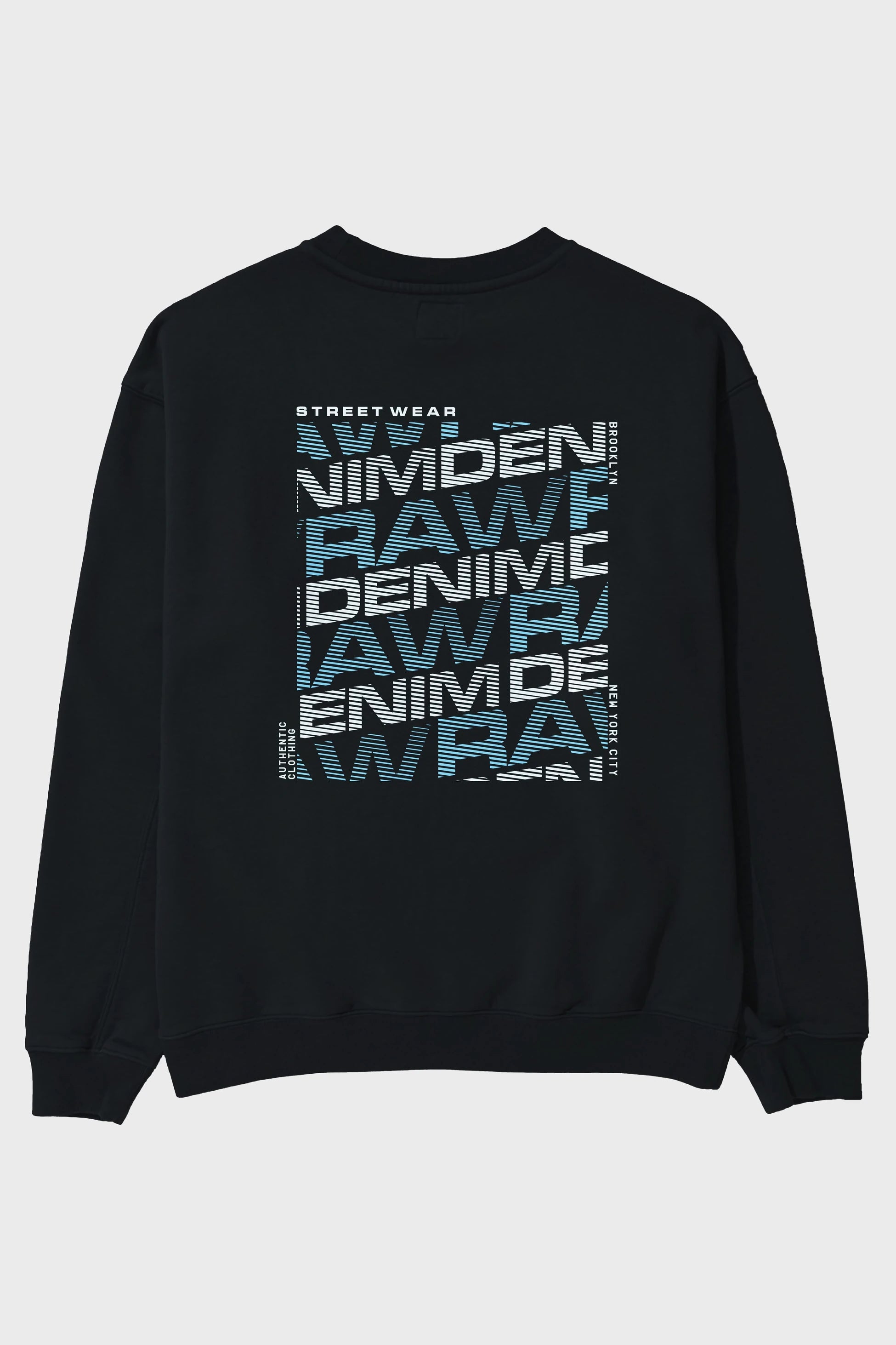 Raw Denim Arka Baskılı Oversize Sweatshirt Erkek Kadın Unisex