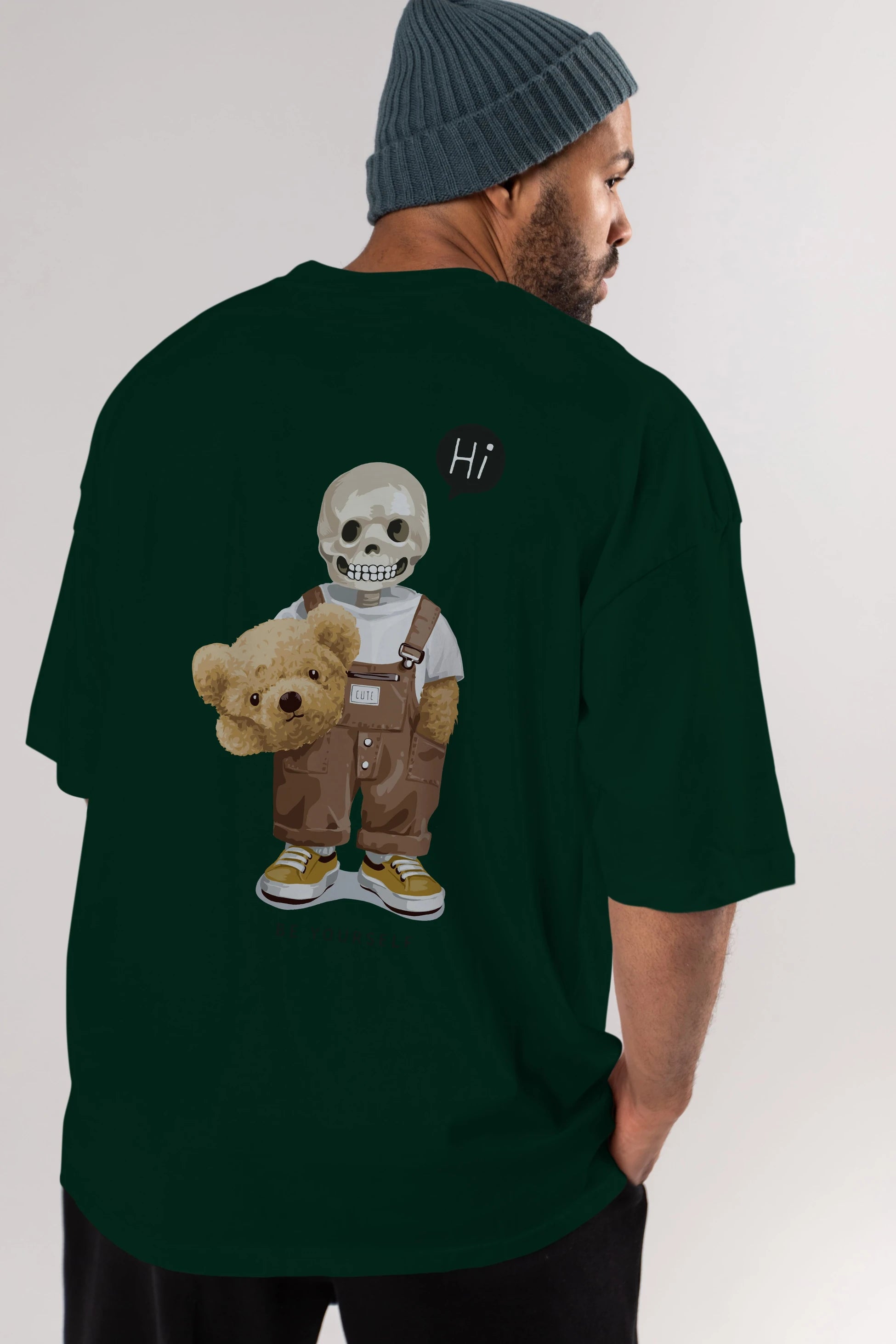 Teddy Bear hi Arka Baskılı Oversize t-shirt Erkek Kadın Unisex %100 Pamuk