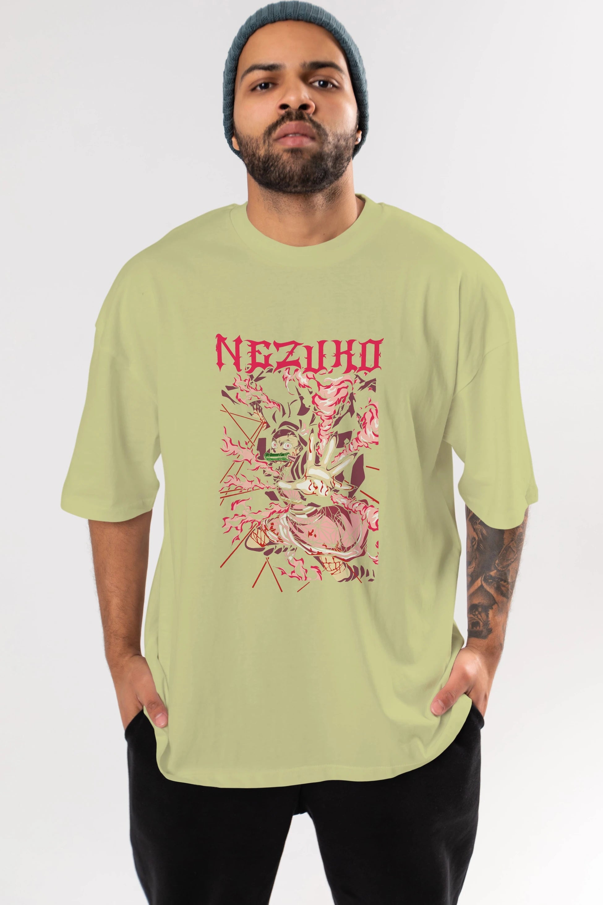 NEZUKO KAMADO Anime Ön Baskılı Oversize t-shirt %100 pamuk Erkek Kadın Unisex