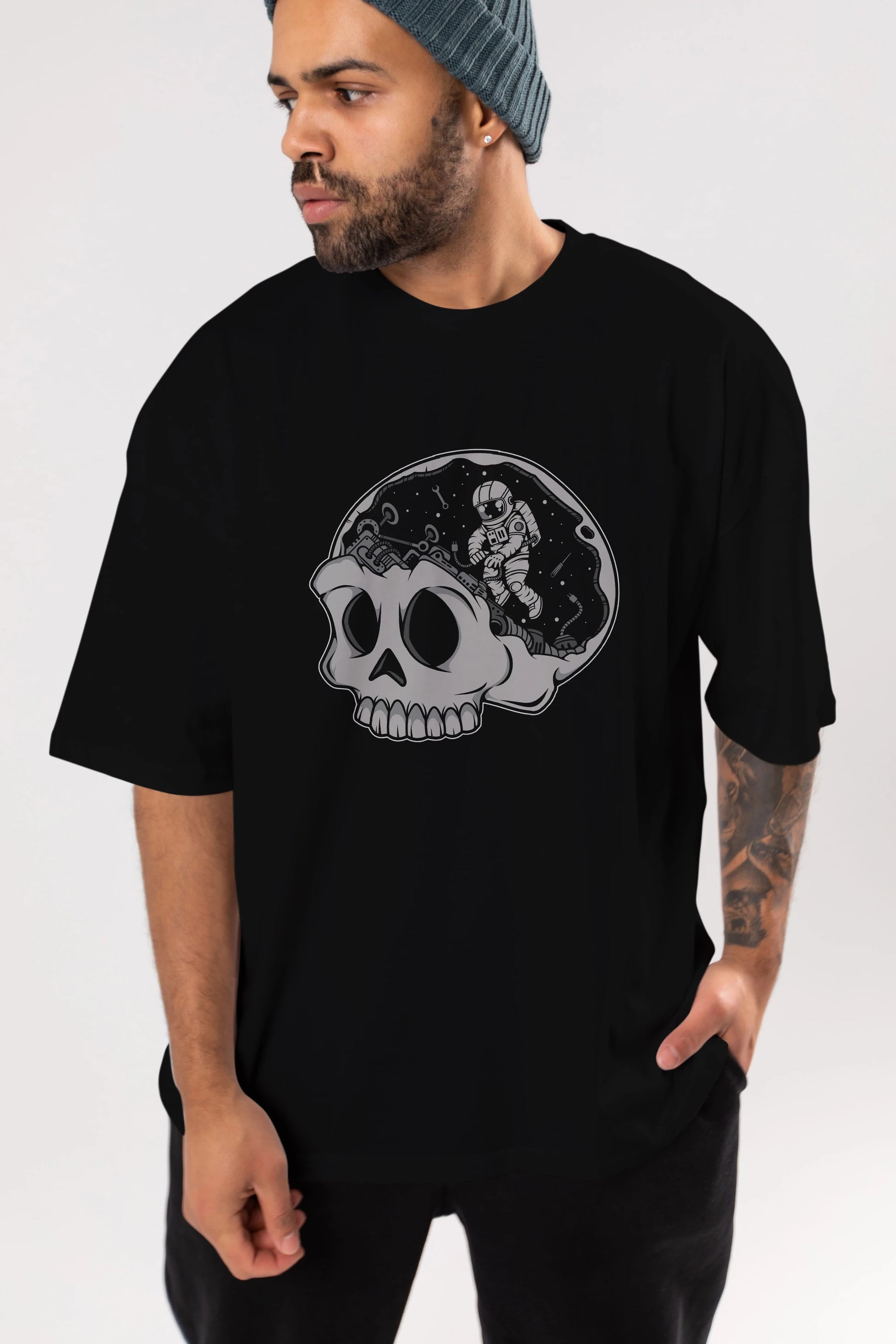 Astronaut Skull Brain Ön Baskılı Oversize t-shirt Erkek Kadın Unisex