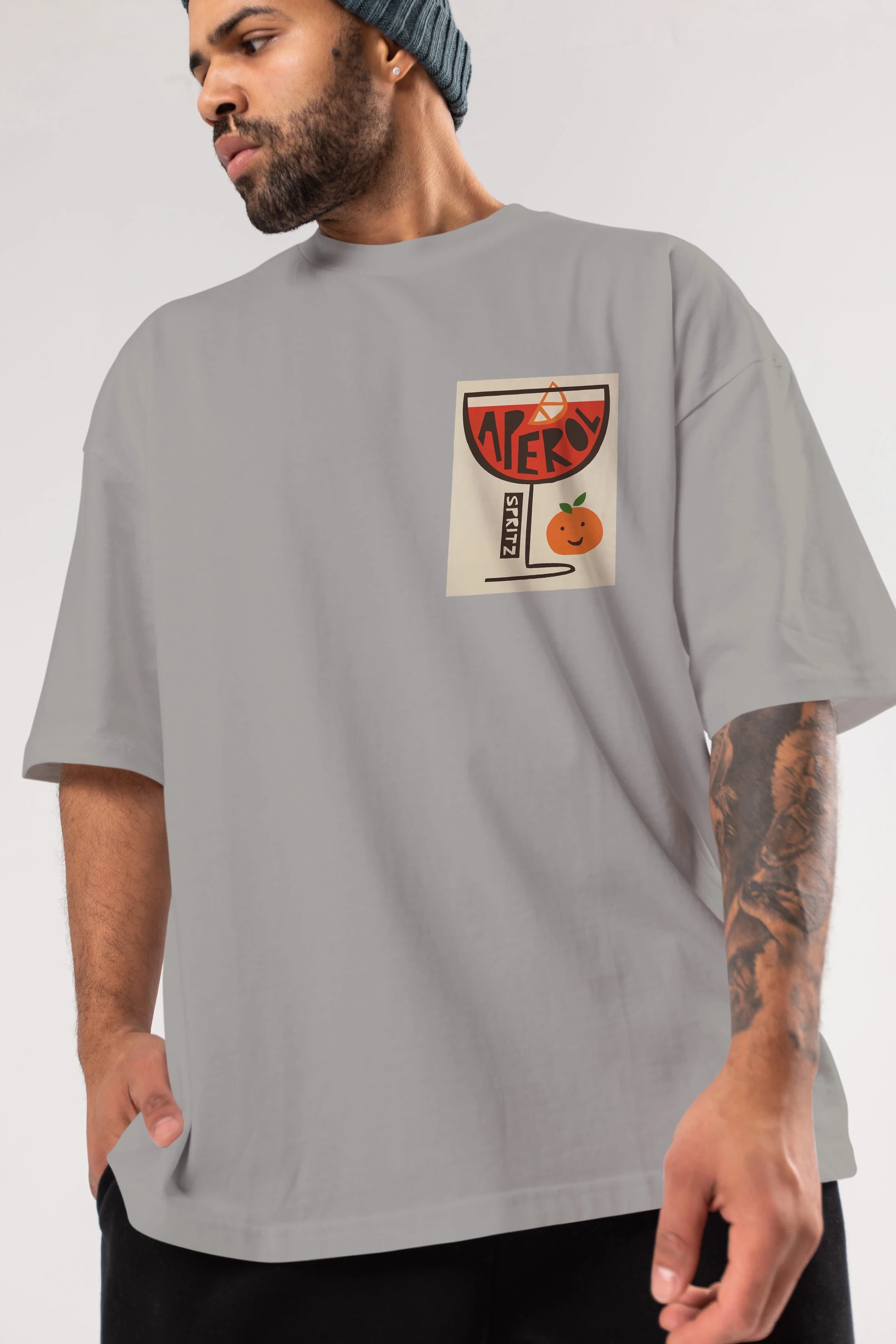Aperol Spritz 9 Ön Sol Baskılı Oversize t-shirt Erkek Kadın Unisex %100 Pamuk Bisiklet Yaka tişort
