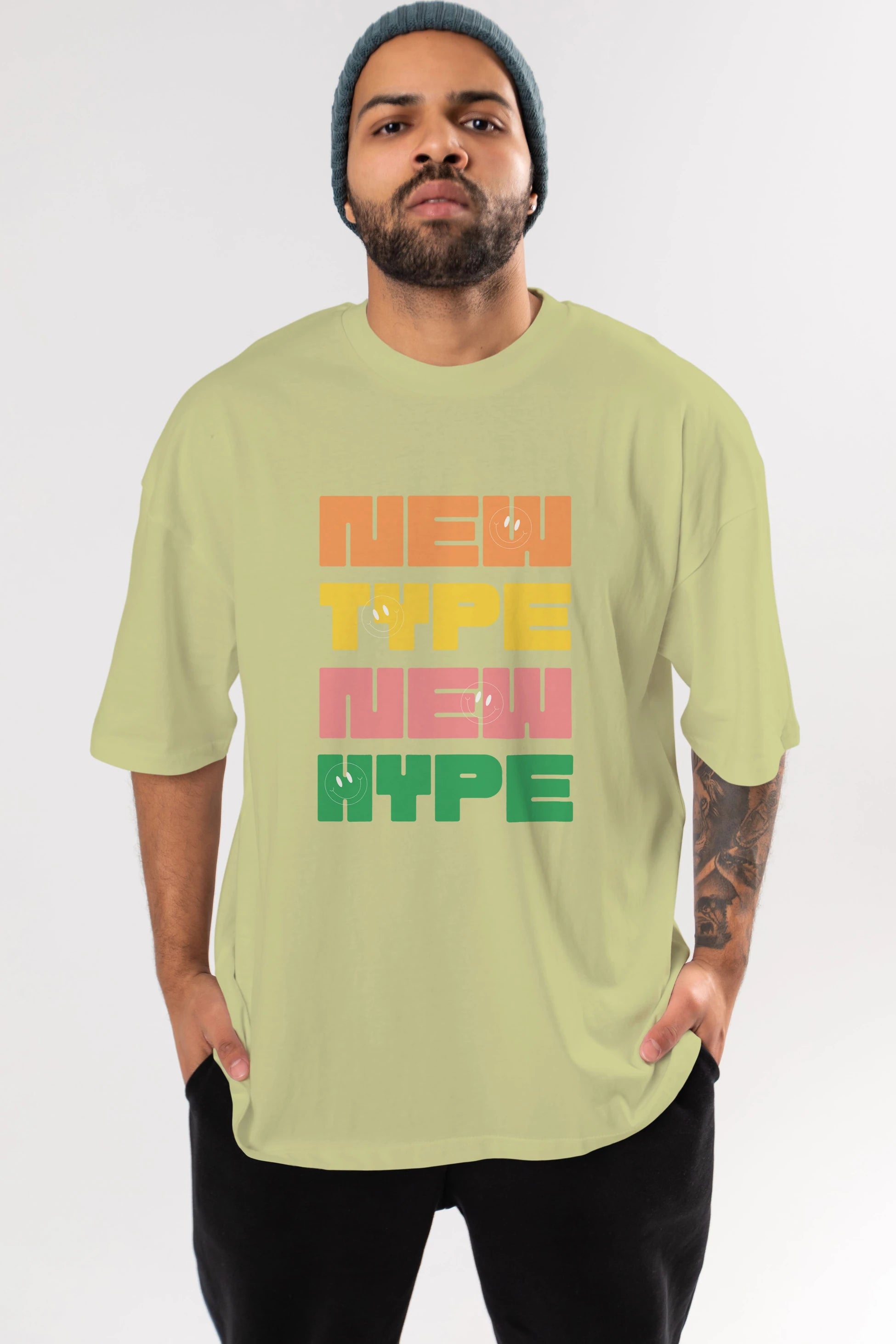 New Type New Hype Yazılı Ön Baskılı Oversize t-shirt Erkek Kadın Unisex