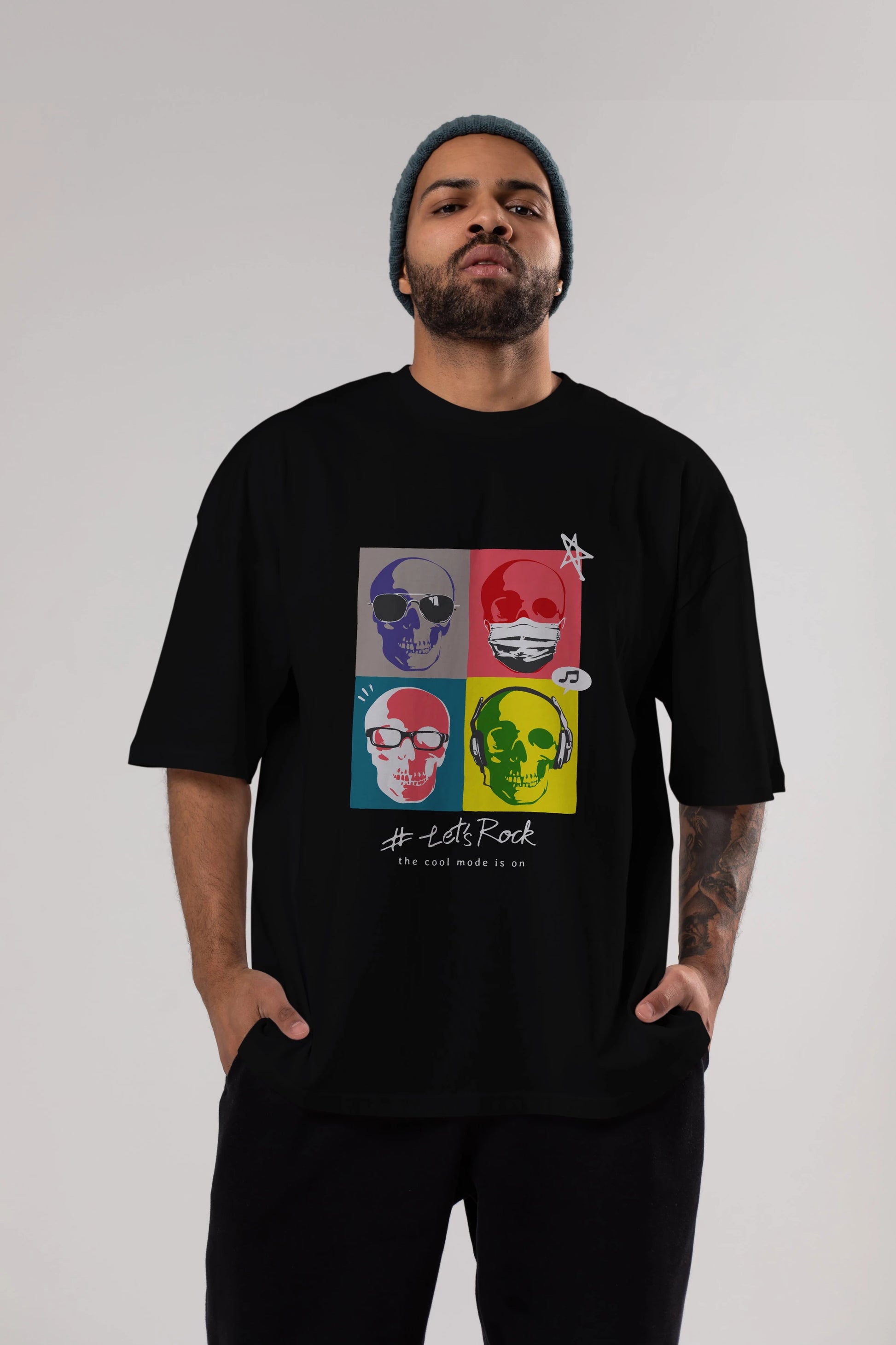 Lets Rock Ön Baskılı Oversize t-shirt Erkek Kadın Unisex