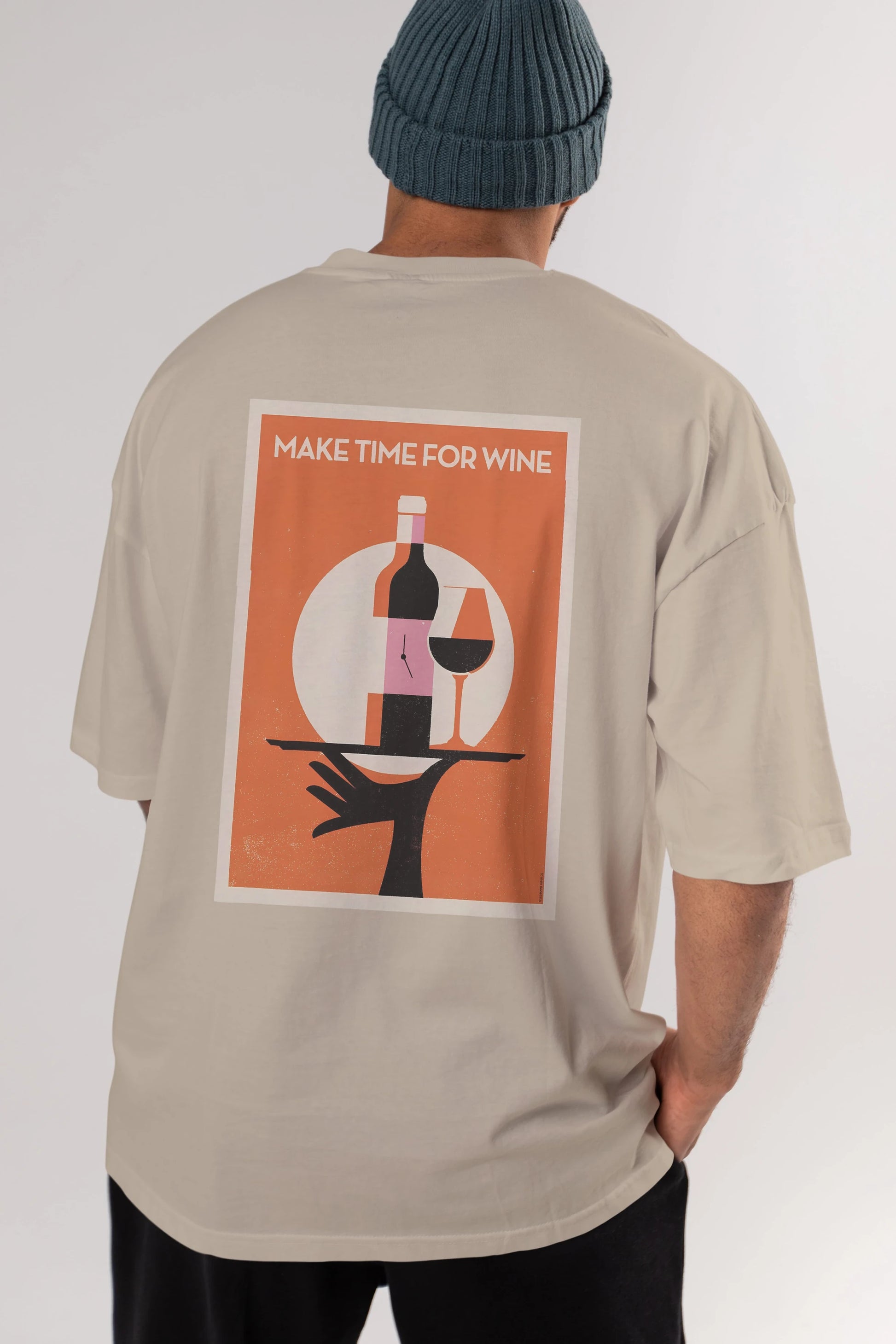 Make Time For Wine Arka Baskılı Oversize t-shirt Erkek Kadın Unisex %100 Pamuk Bisiklet Yaka tişort