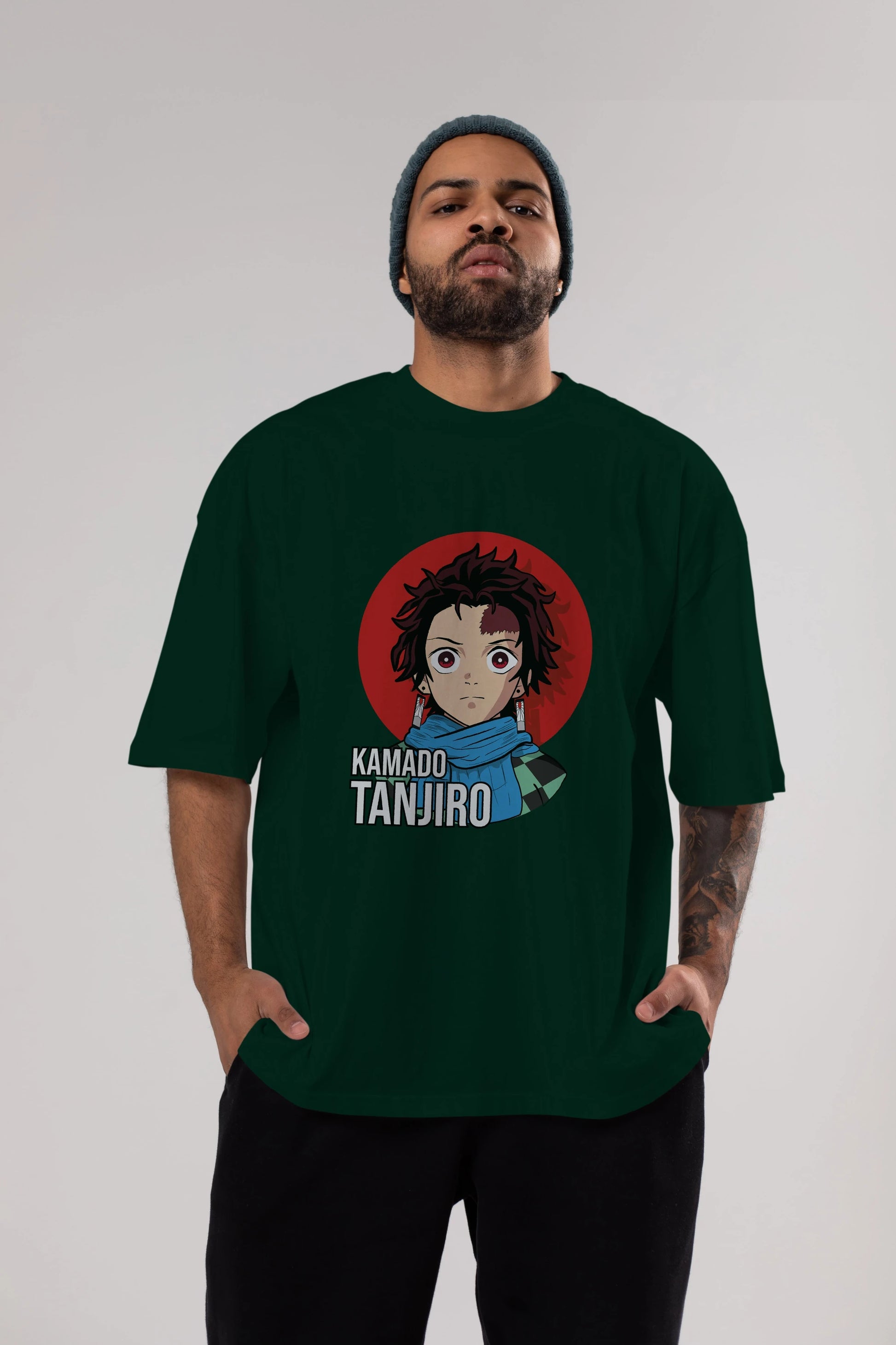 TANJIRO KAMADO Anime Ön Baskılı Oversize t-shirt %100 pamuk Erkek Kadın Unisex