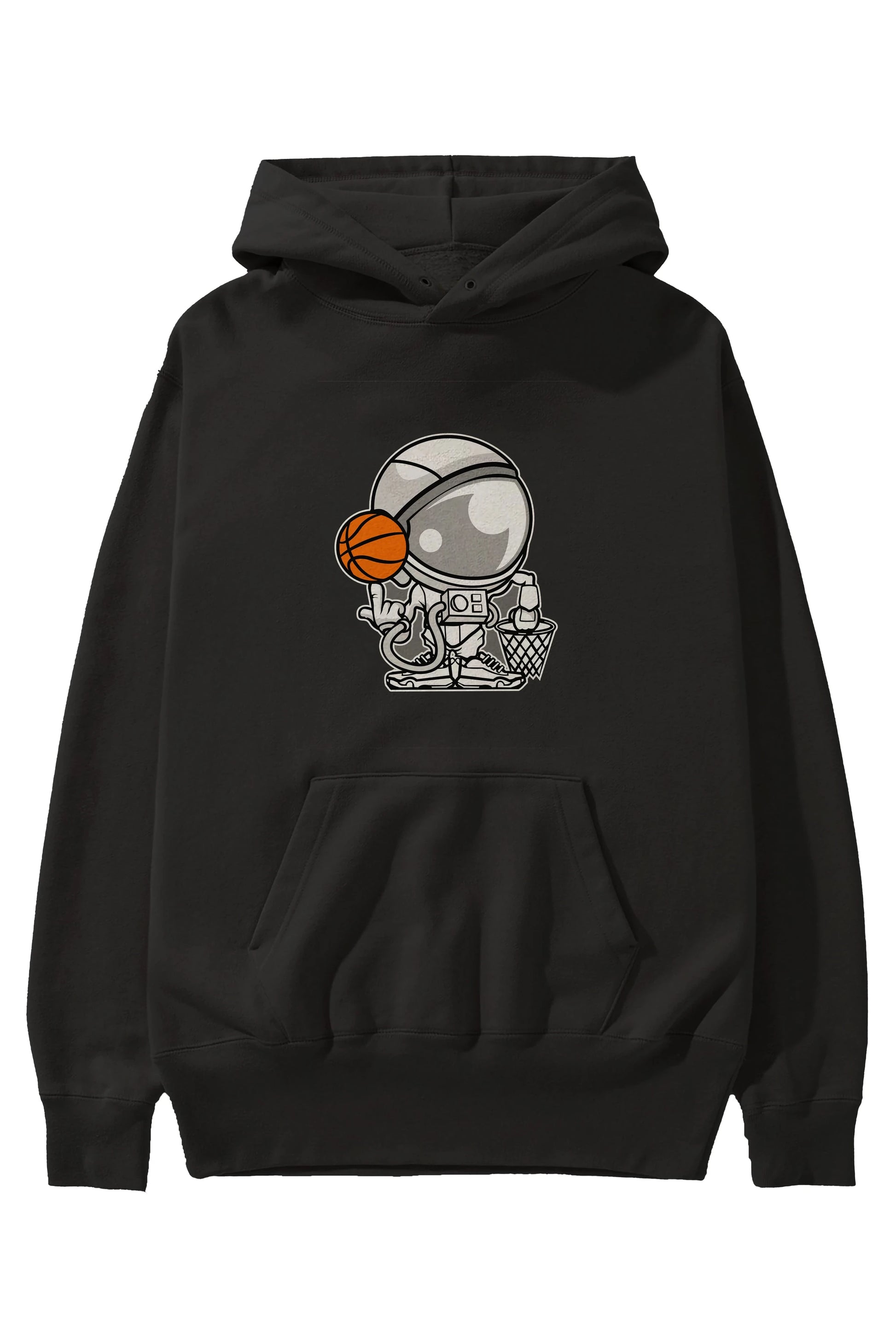 Astronaut Basketball Ön Baskılı Hoodie Oversize Kapüşonlu Sweatshirt Erkek Kadın Unisex