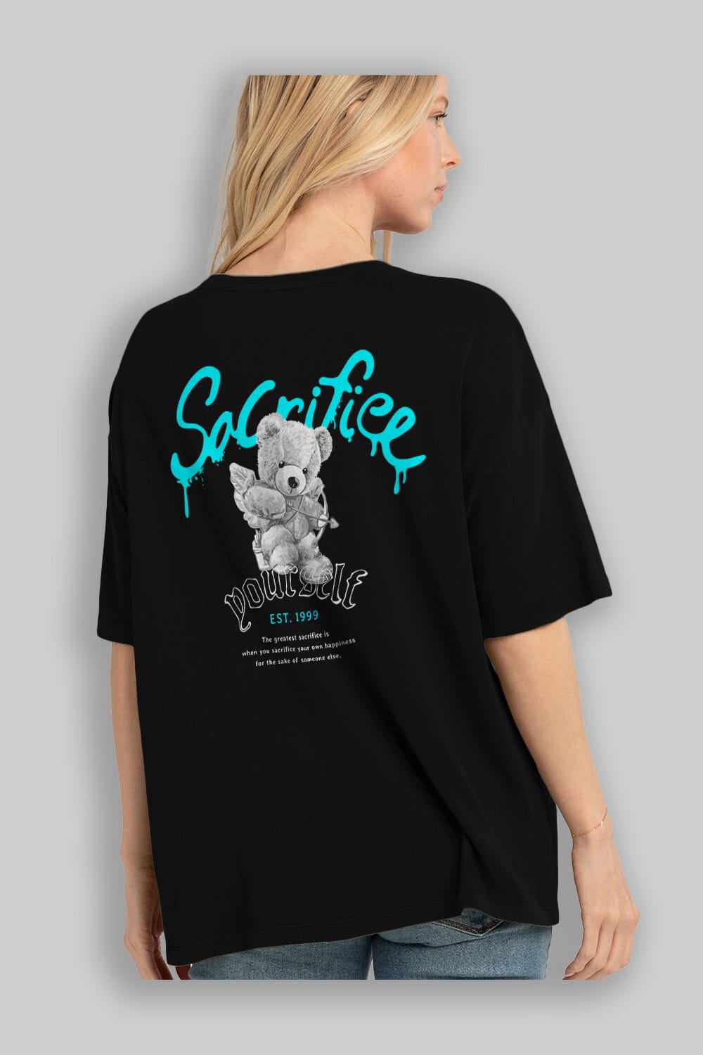 Sacrifice Yourself Bear Arka Baskılı Oversize t-shirt Erkek Kadın Unisex