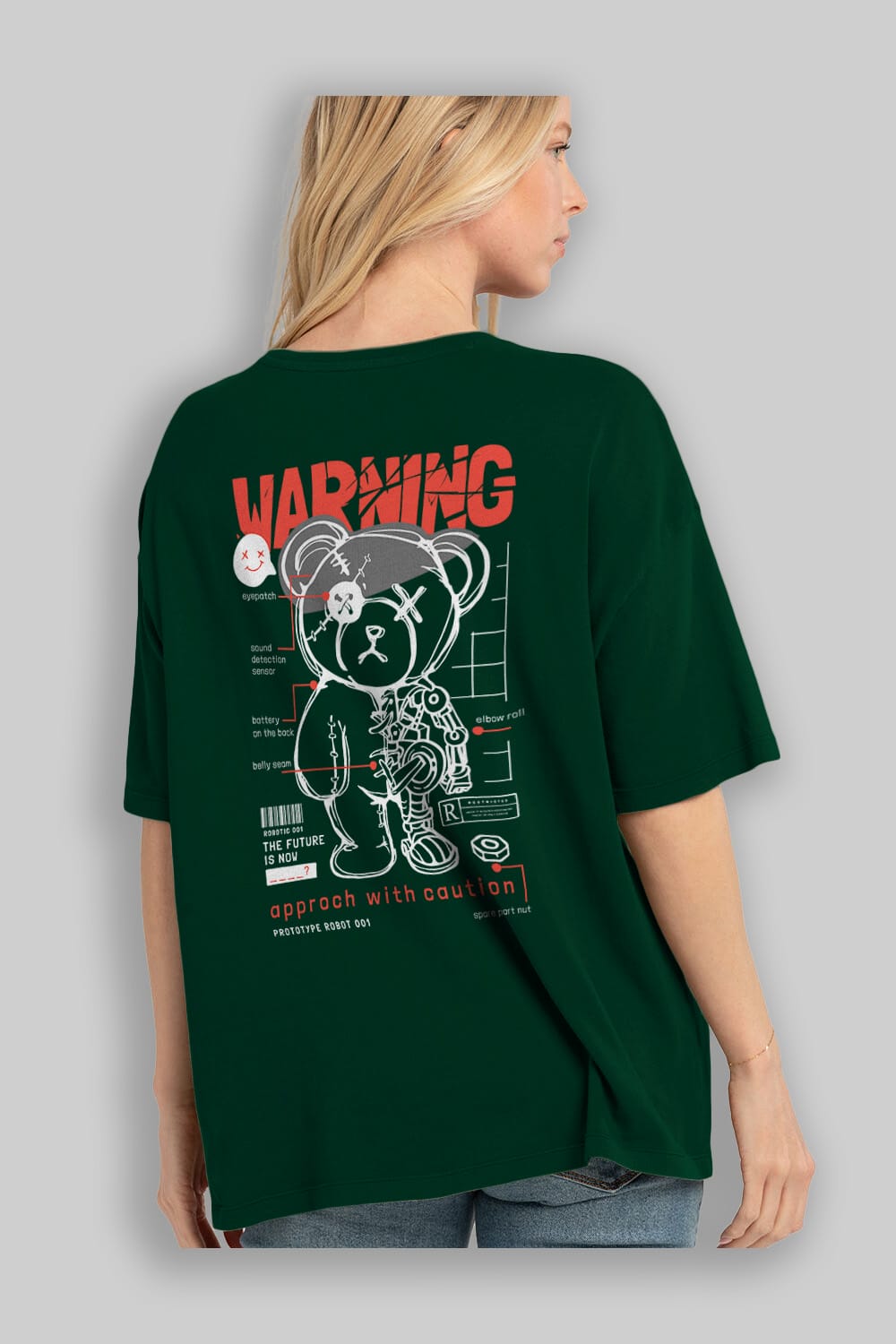 Teddy Bear Warning Arka Baskılı Oversize t-shirt Erkek Kadın Unisex