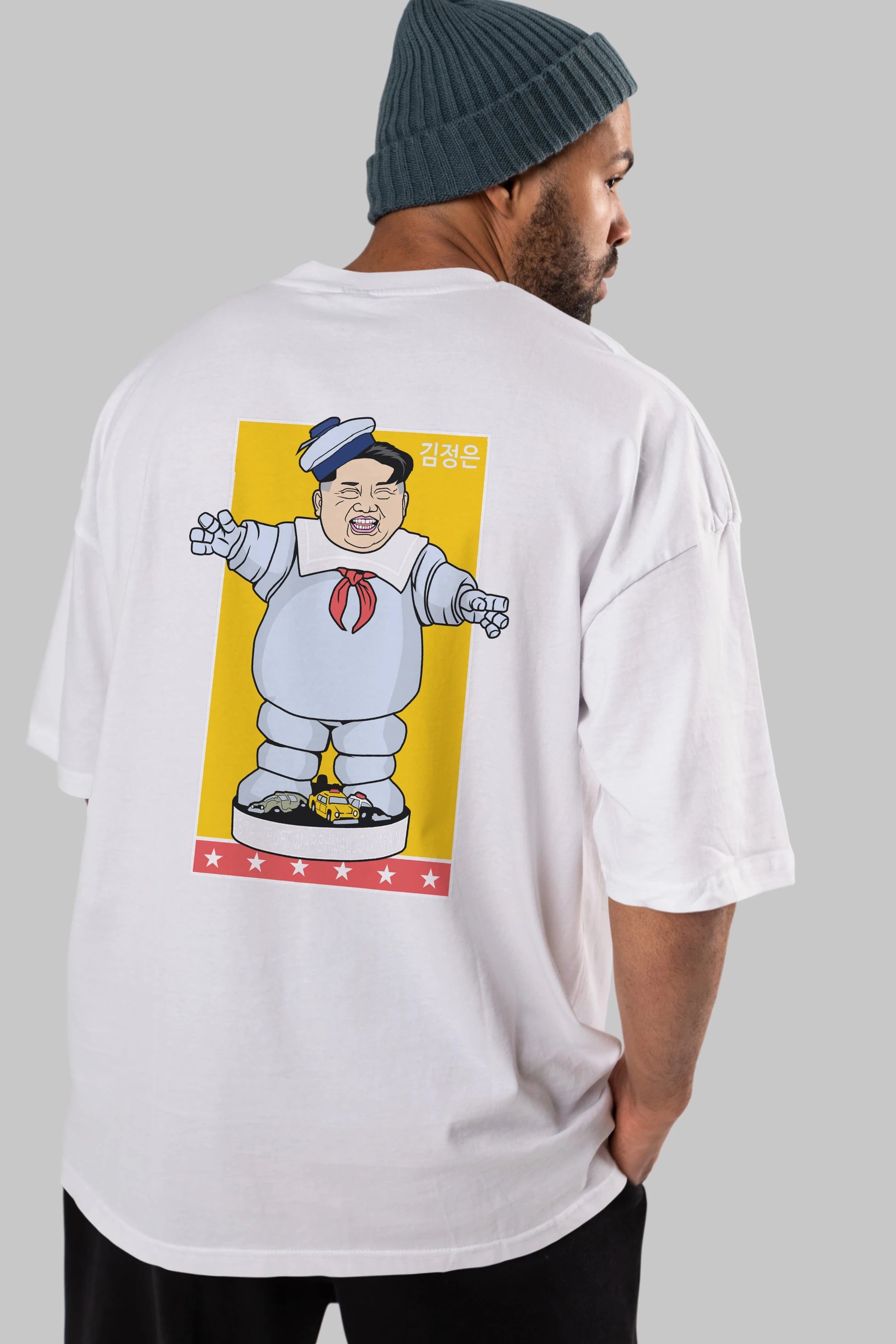 Stay Puft Jong Un Arka Baskılı Oversize t-shirt Erkek Kadın Unisex %100 Pamuk tişort