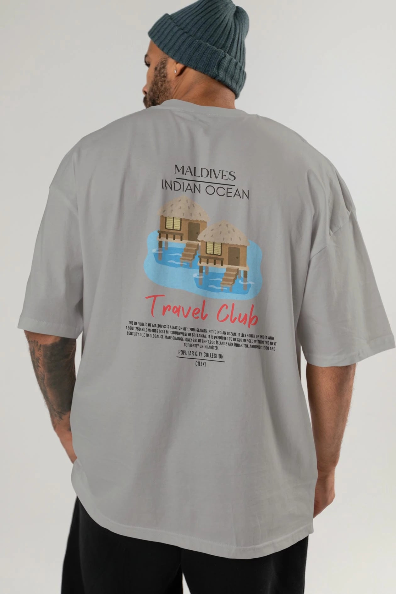 Maldives İndian Ocean Arka Baskılı Oversize t-shirt Erkek Kadın Pamuk Bisiklet Yaka tişort