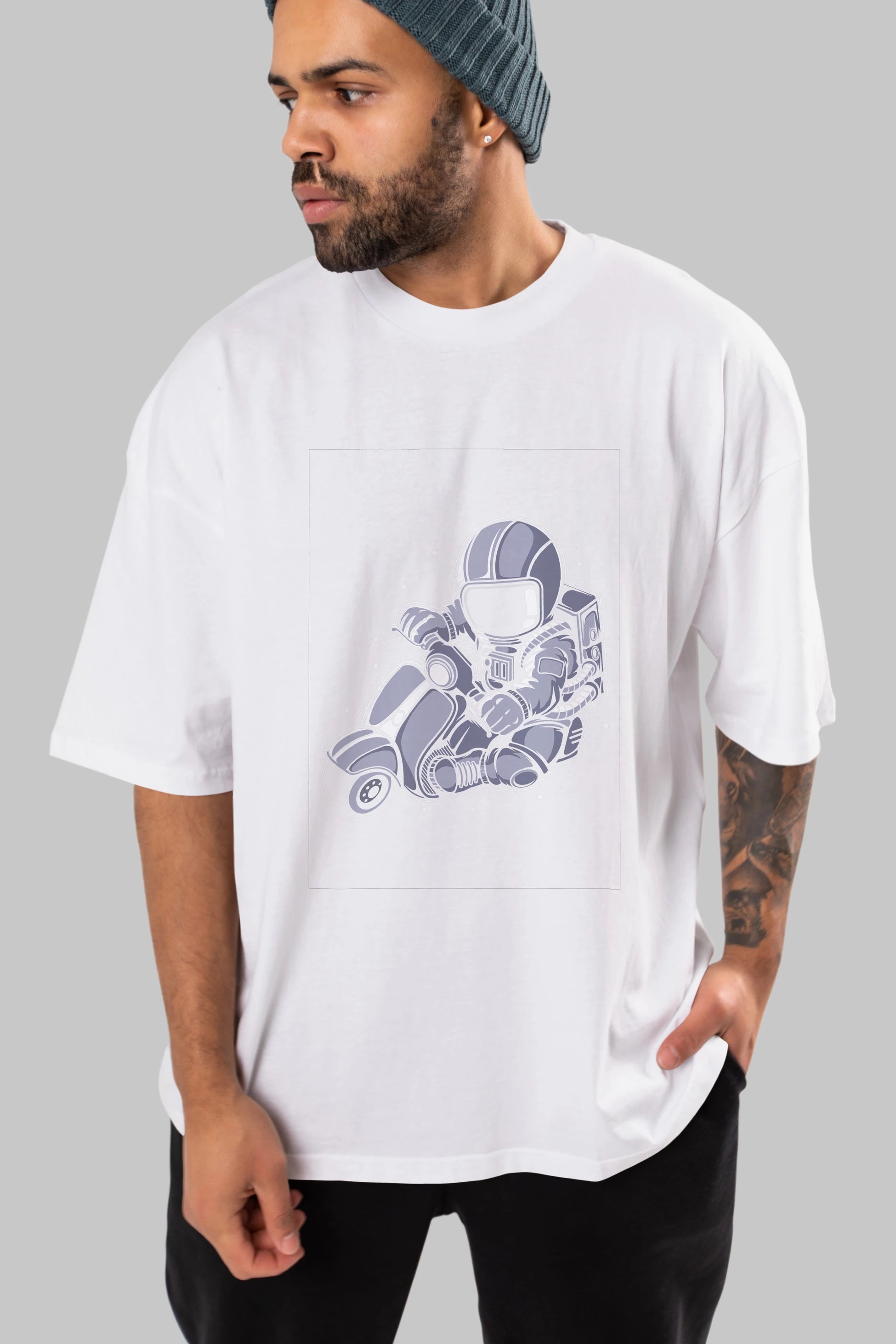 Astronaut Scooter (2) Ön Baskılı Oversize t-shirt Erkek Kadın Unisex