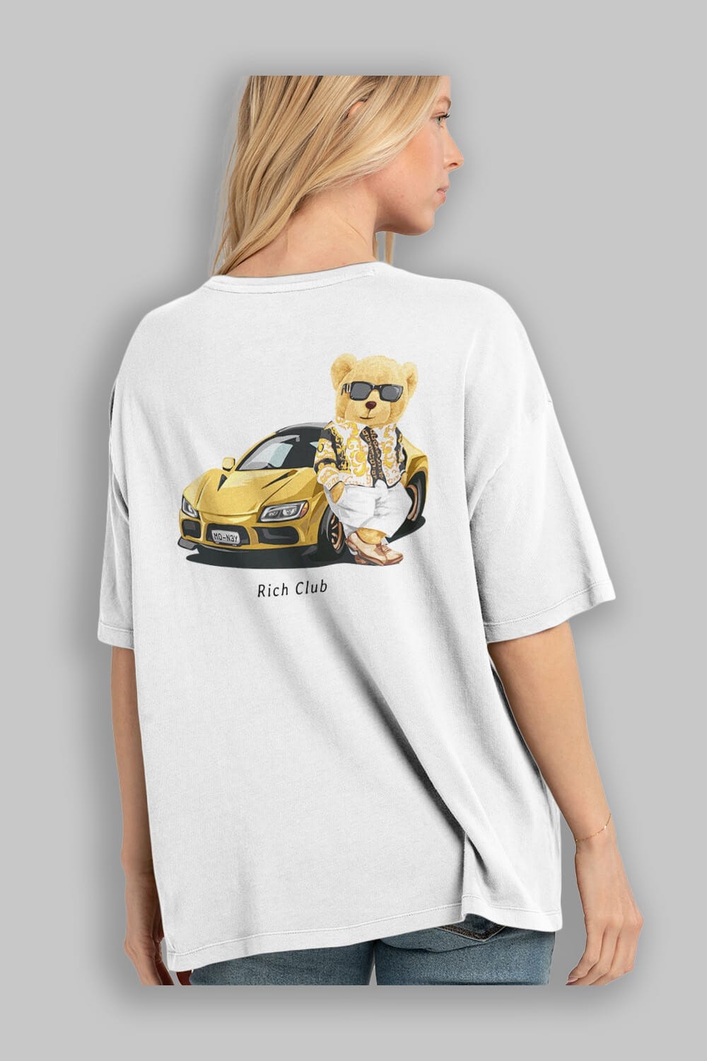 Teddy Bear Rich Club Arka Baskılı Oversize t-shirt Erkek Kadın Unisex %100 Pamuk