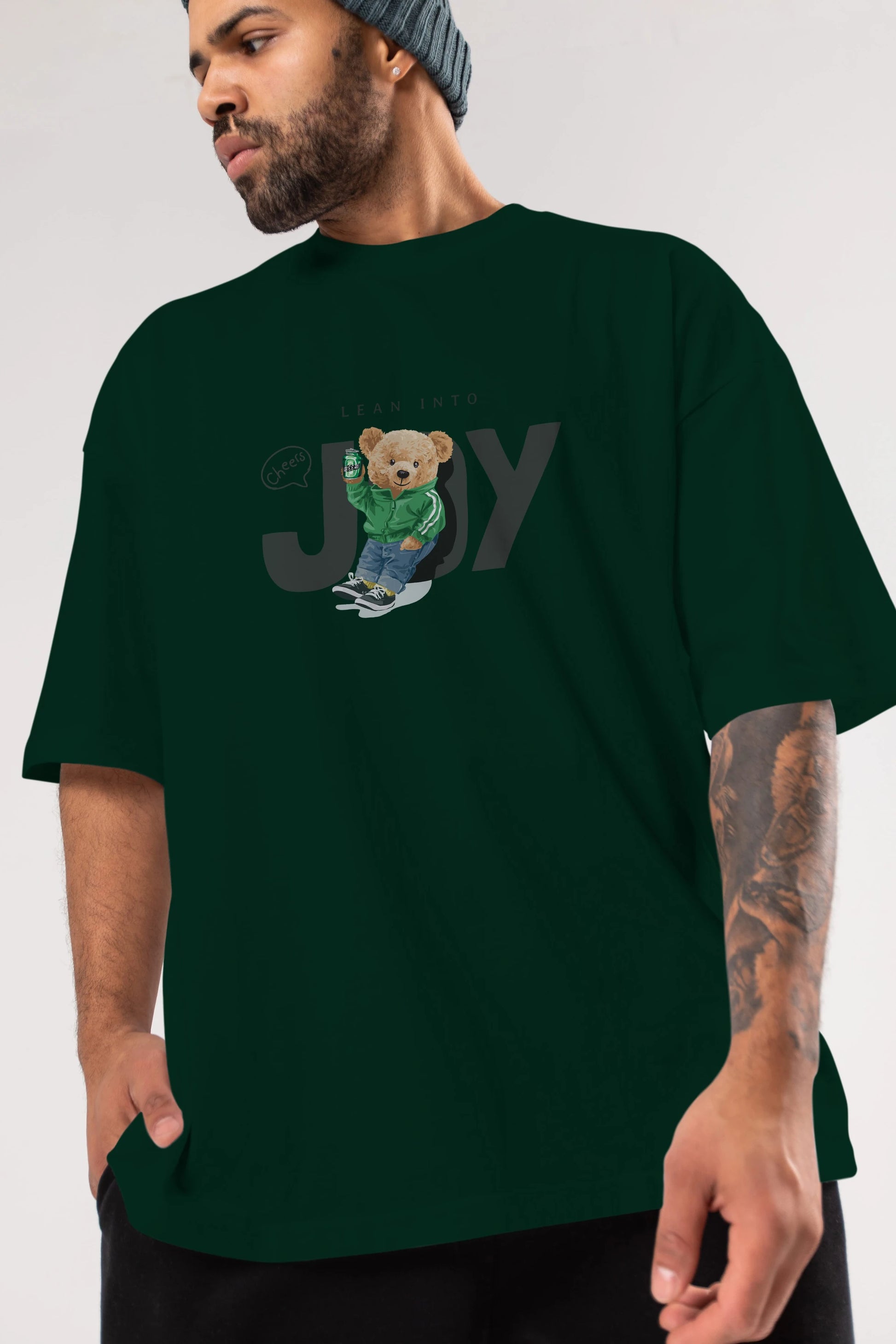 Teddy Bear Joy Ön Baskılı Oversize t-shirt Erkek Kadın Unisex %100 Pamuk