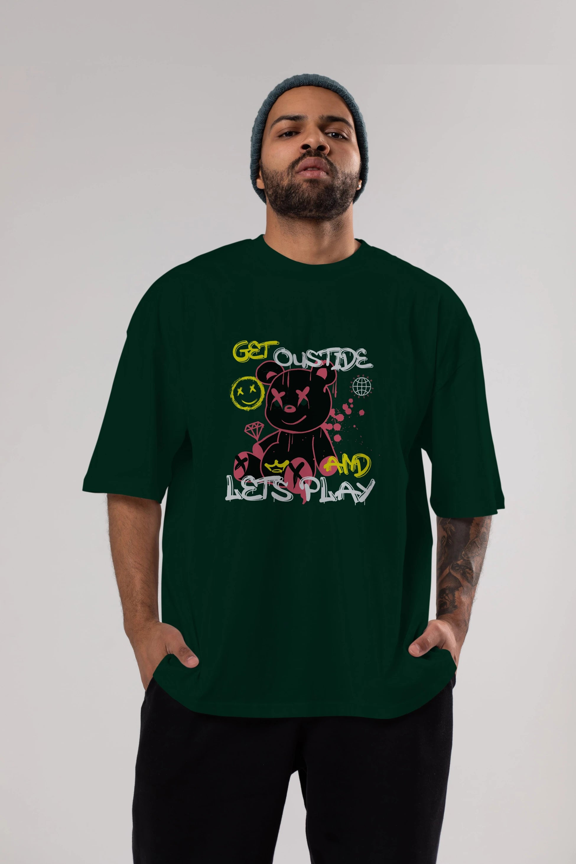 Get Outside Bear Ön Baskılı Oversize t-shirt Erkek Kadın Unisex