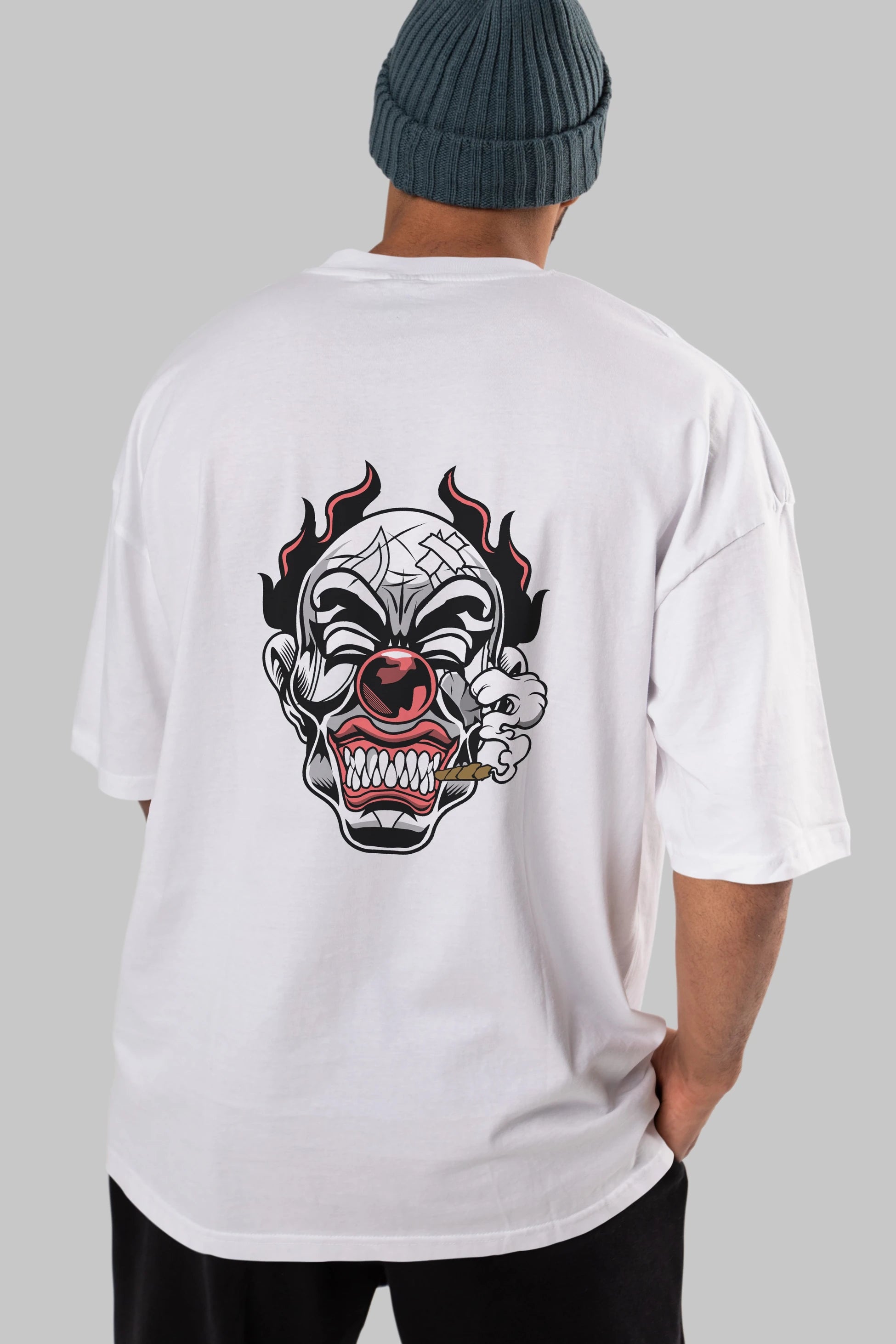 Clown Horror Arka Baskılı Oversize t-shirt Erkek Kadın Unisex %100 Pamuk tişort