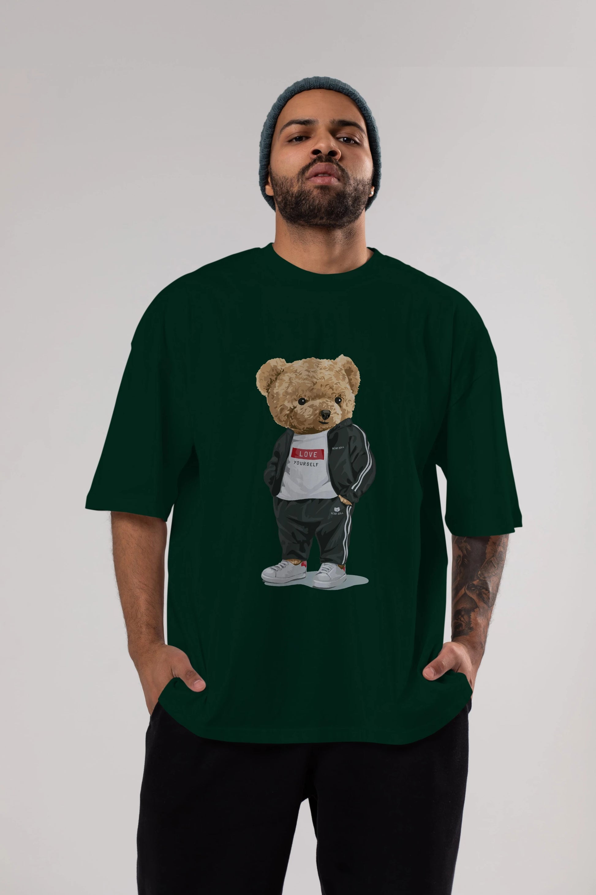 Teddy Bear Love Yourself Ön Baskılı Oversize t-shirt Erkek Kadın Unisex %100 Pamuk