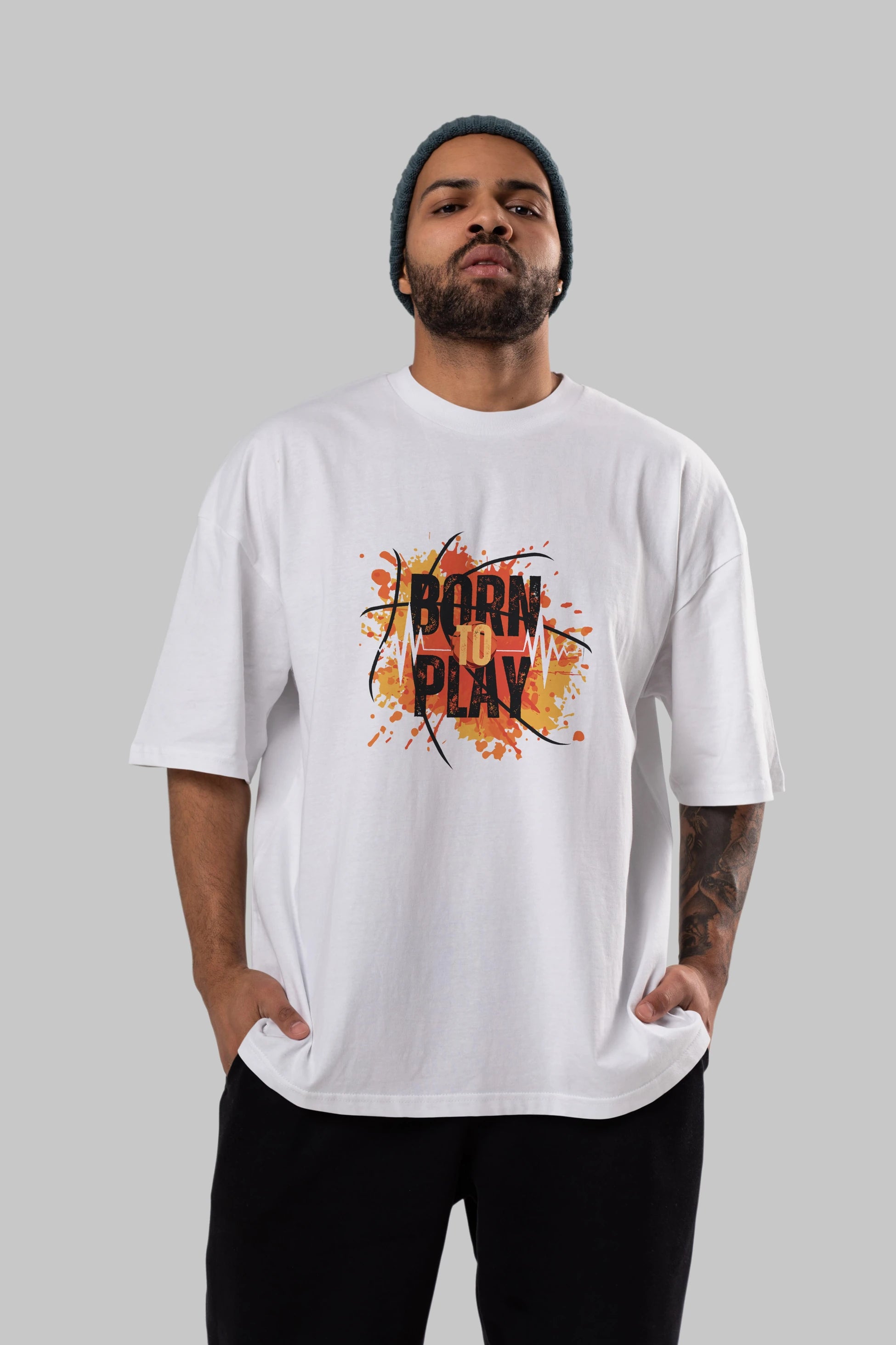 Born to Play Yazılı Ön Baskılı Oversize t-shirt Erkek Kadın Unisex