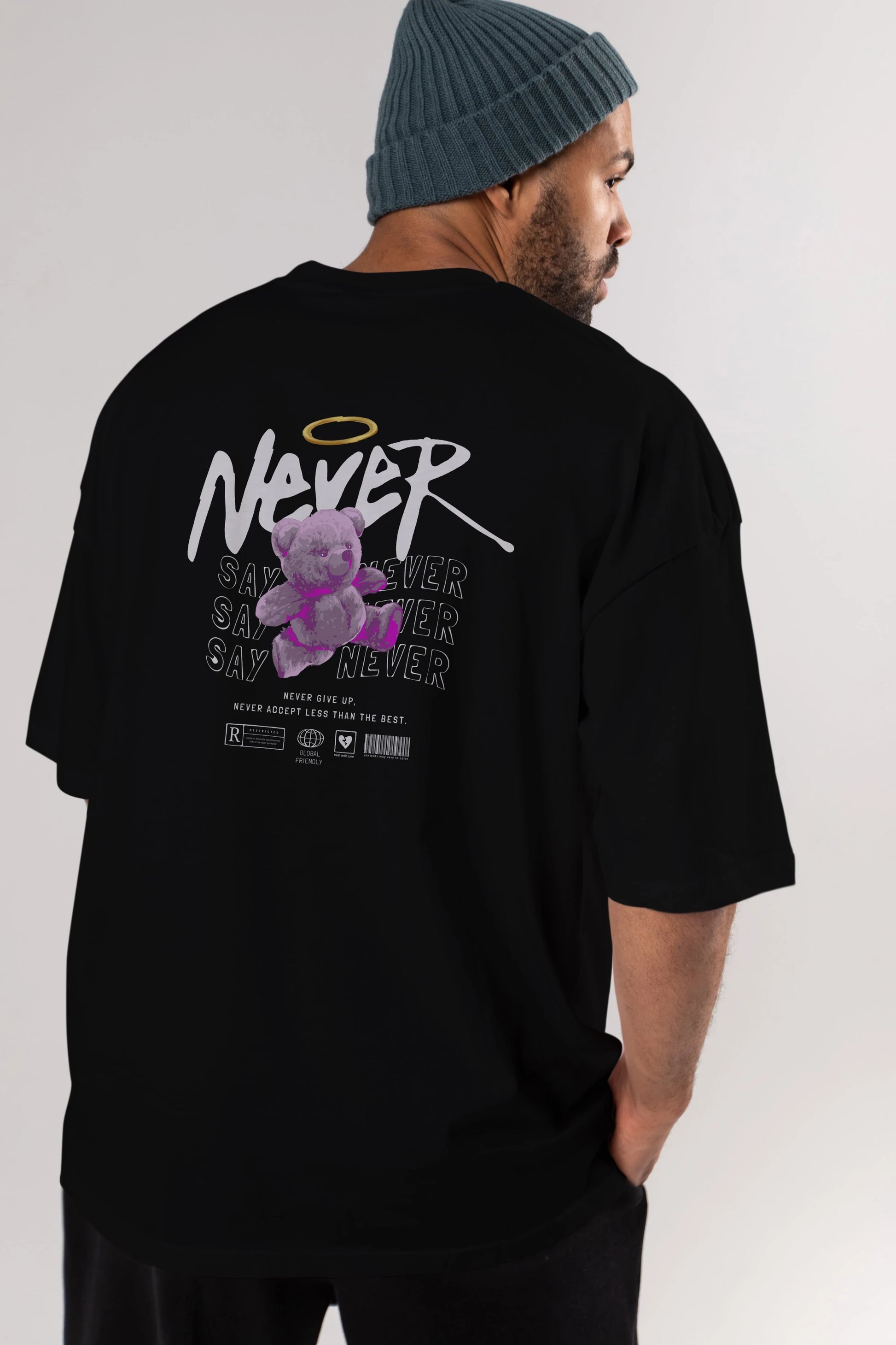 Teddy Bear Never Arka Baskılı Oversize t-shirt Erkek Kadın Unisex